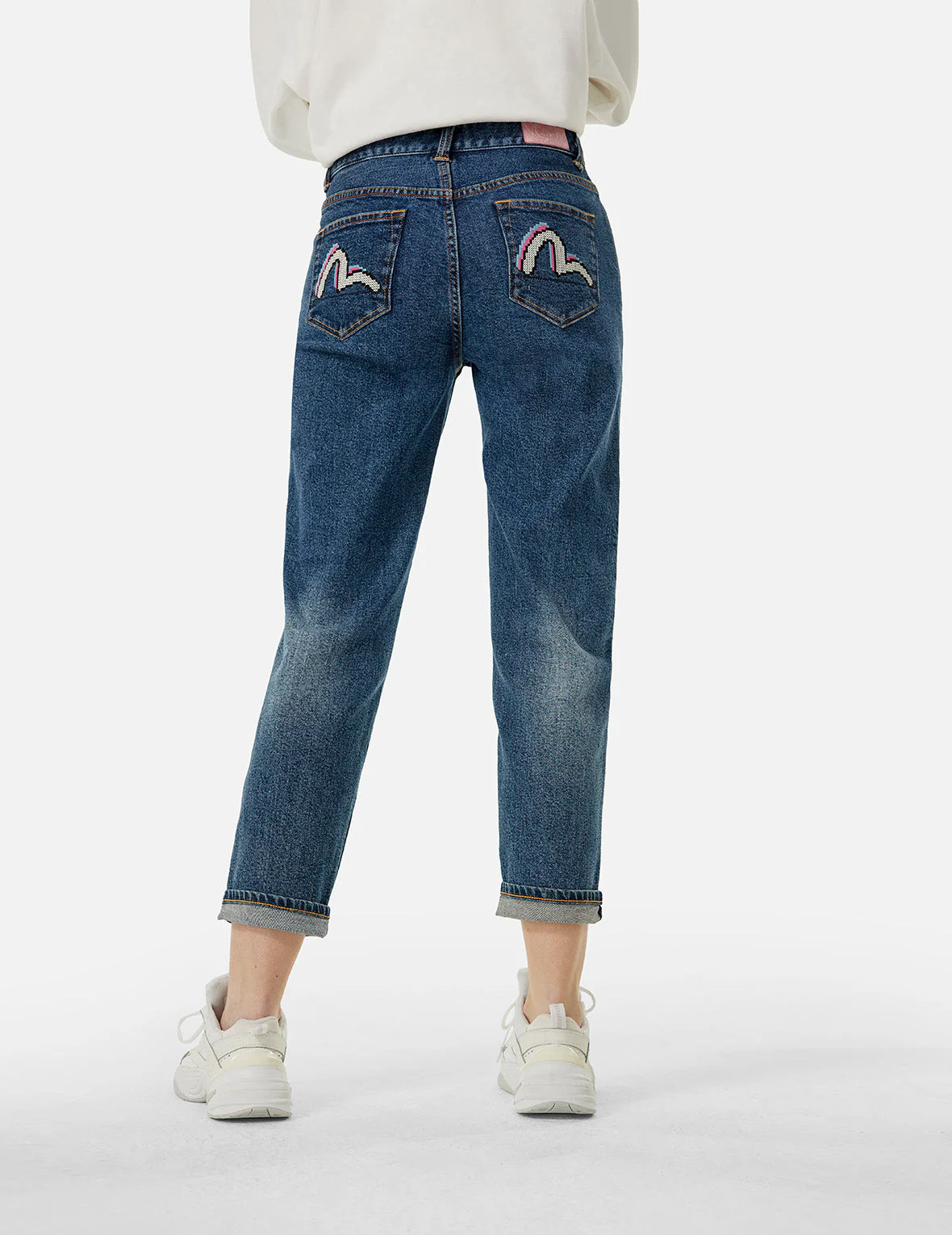 Pixel Seagull Embroidery Relax Jeans - Image 5
