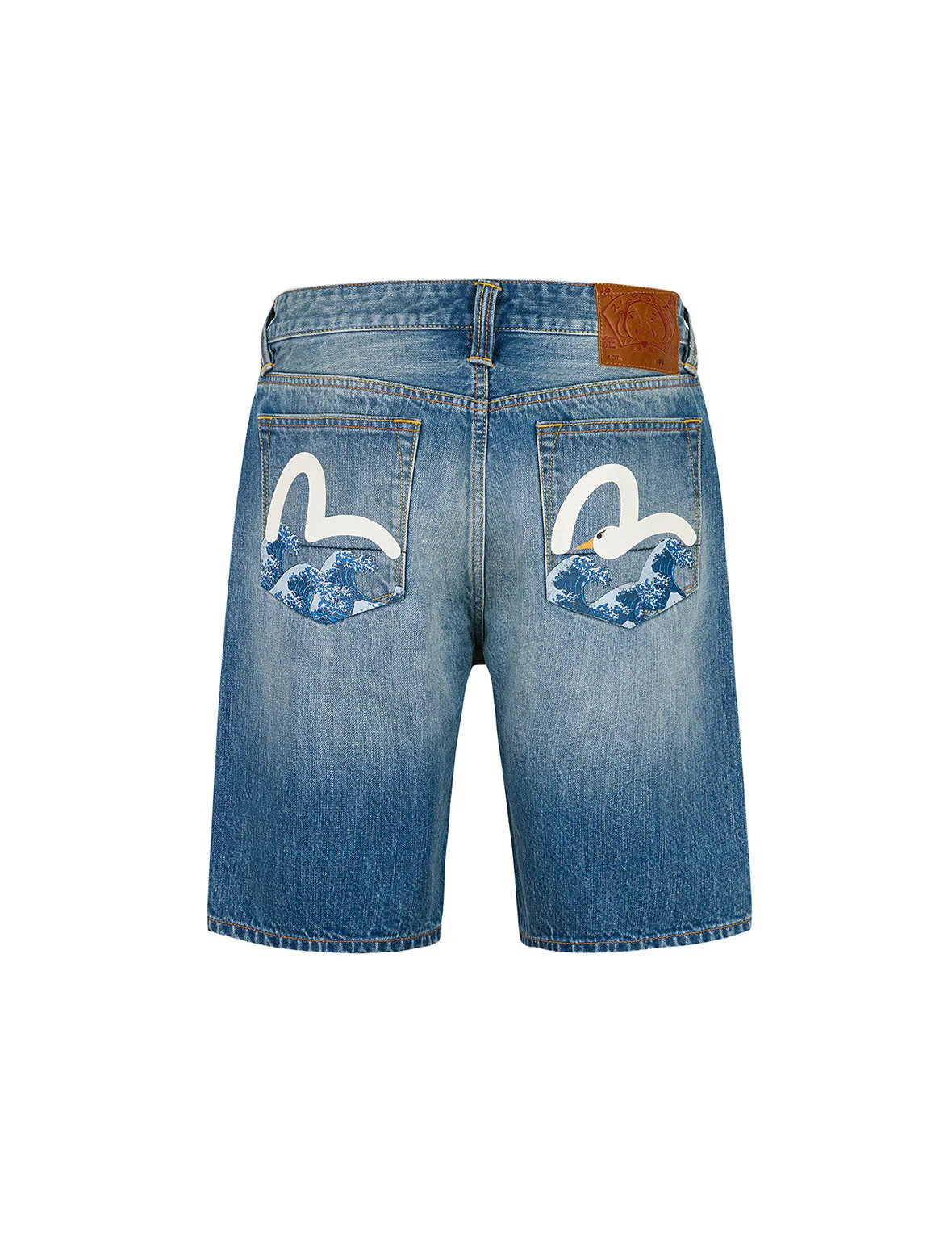 Playful Seagull and The Great Wave Print Regular Fit Denim Shorts - Image 11