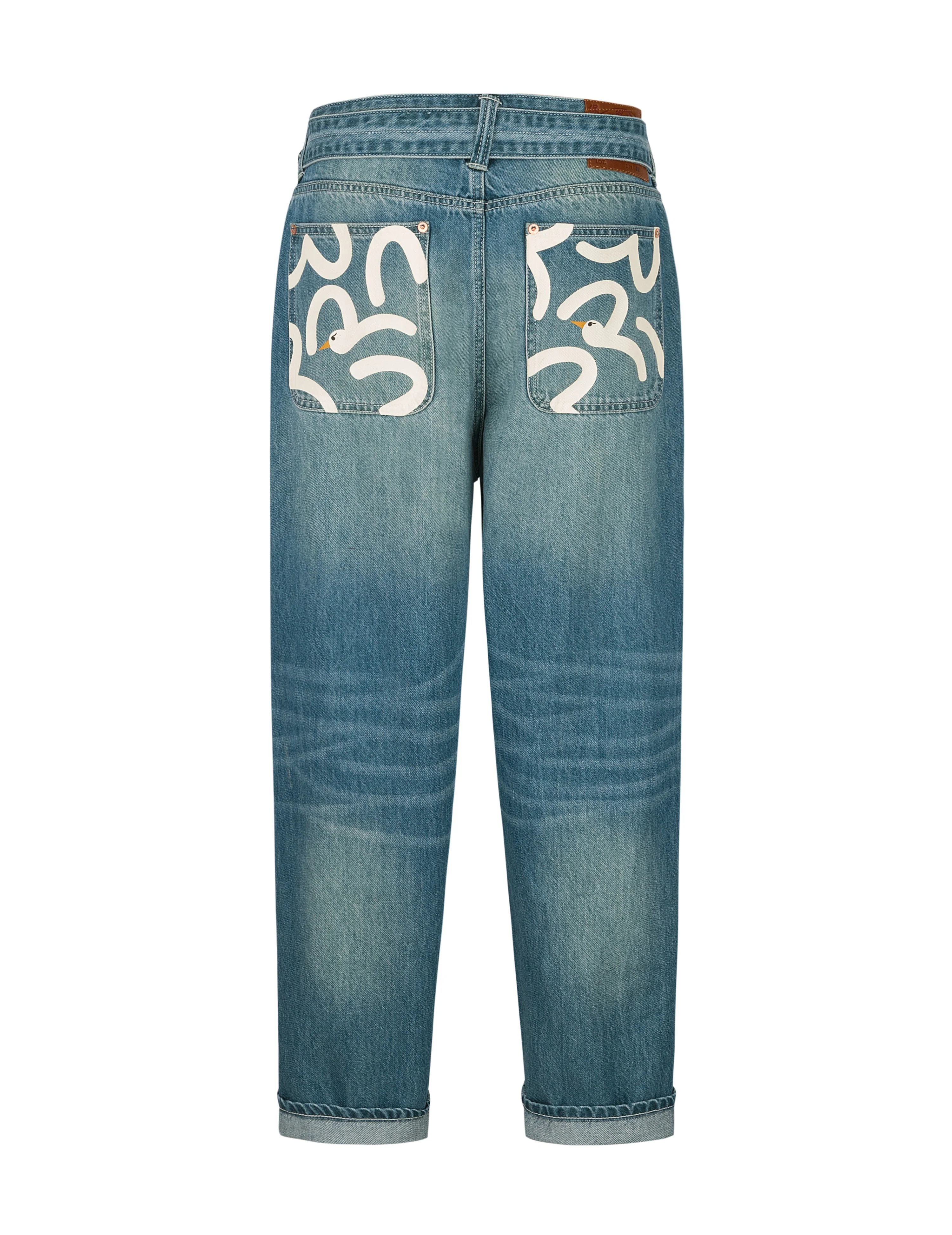 Playful Seagull Print Pocket Loose Fit Jeans #2038 - Image 12
