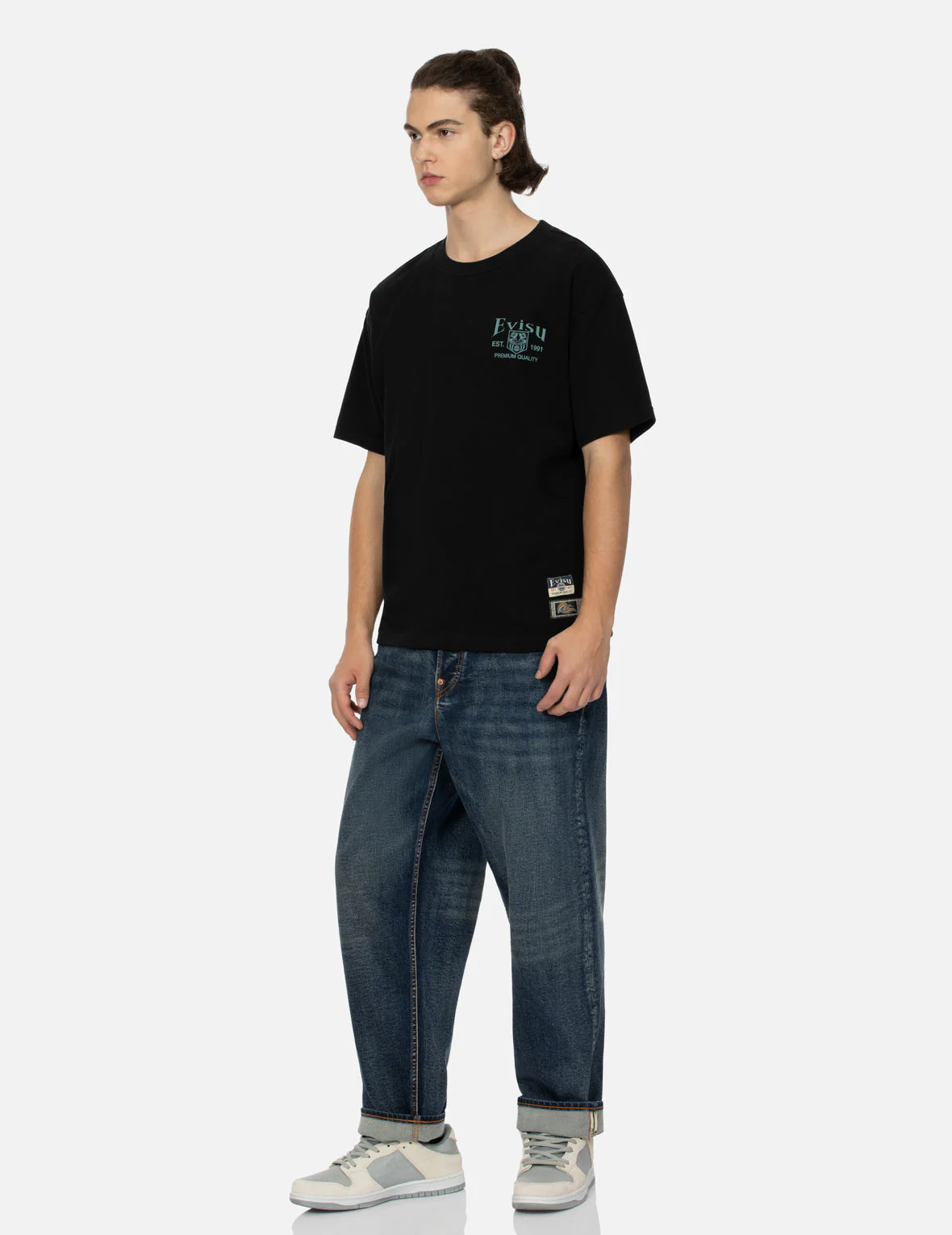 Pocket-shaped Daruma Daicock Print Relax Fit T-shirt - Image 4