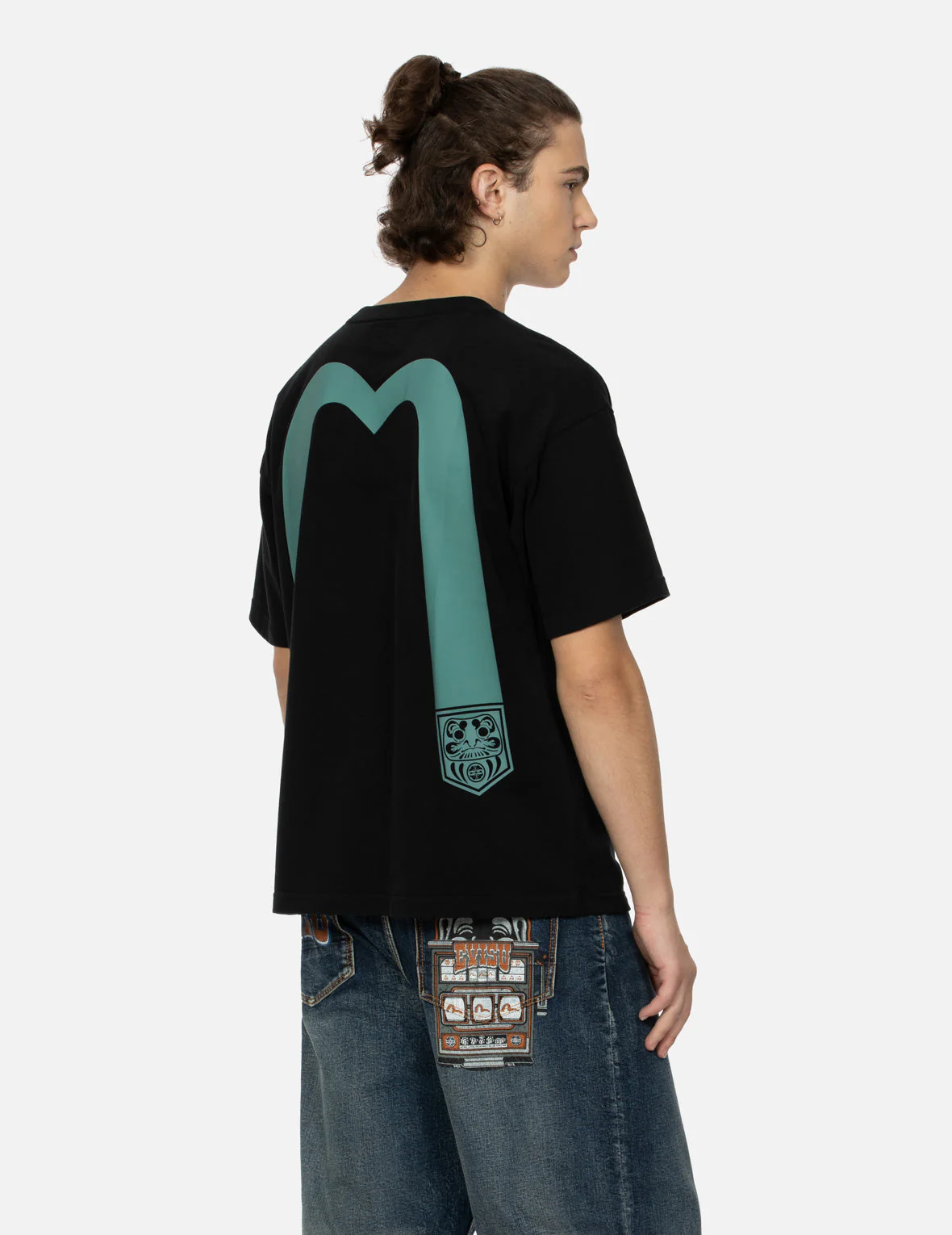 Pocket-shaped Daruma Daicock Print Relax Fit T-shirt - Image 7