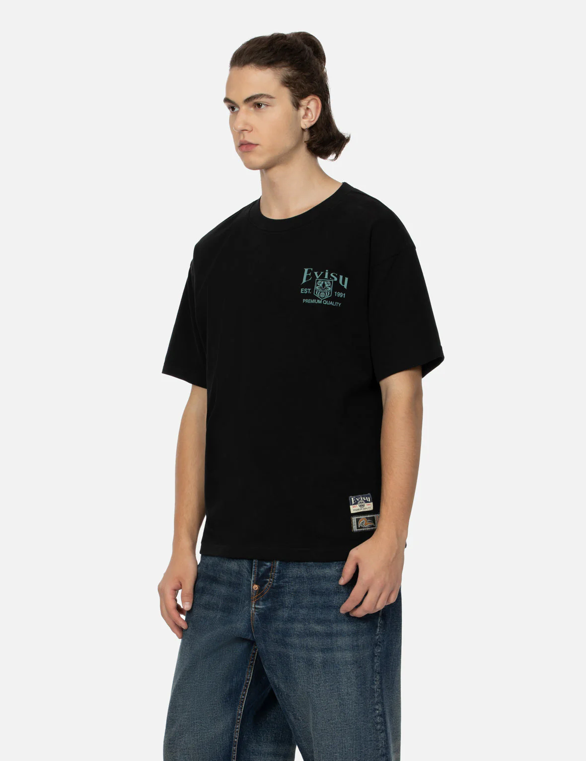 Pocket-shaped Daruma Daicock Print Relax Fit T-shirt - Image 8