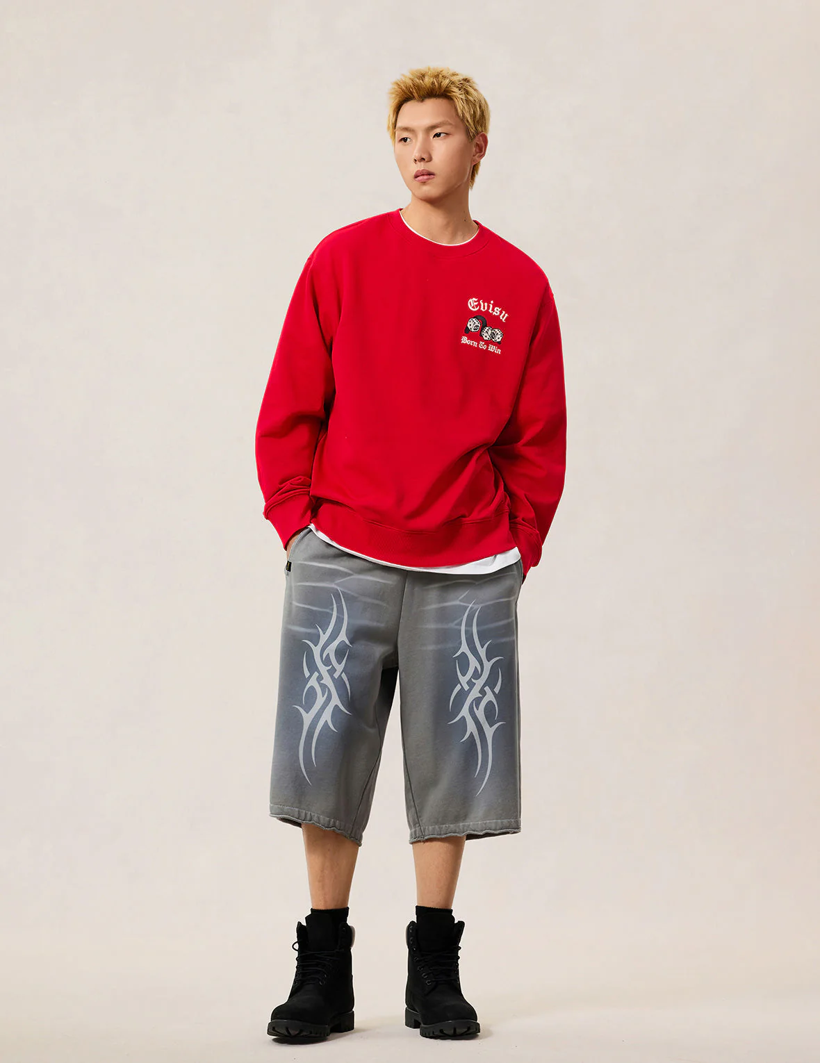 Poker Lucky Dice Embroidery Sweatshirt - Red - Image 12