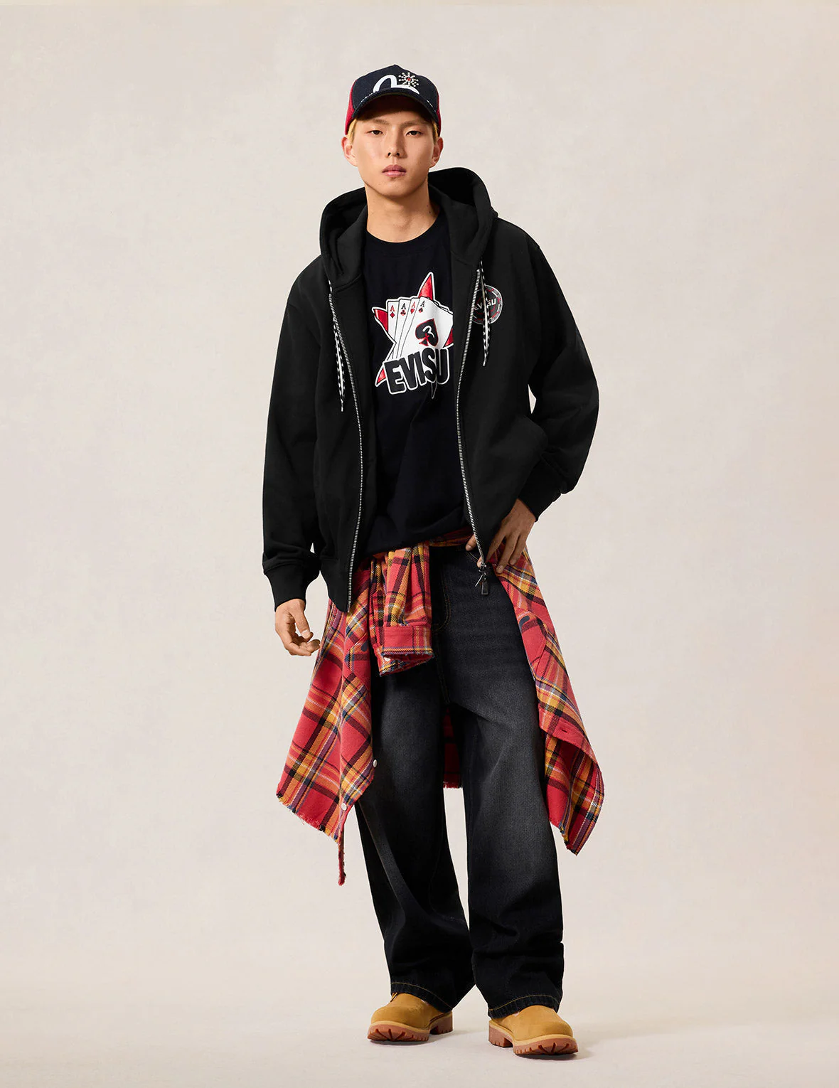 Poker Spade Embroidery Zip-up Hoodie - Black - Image 13