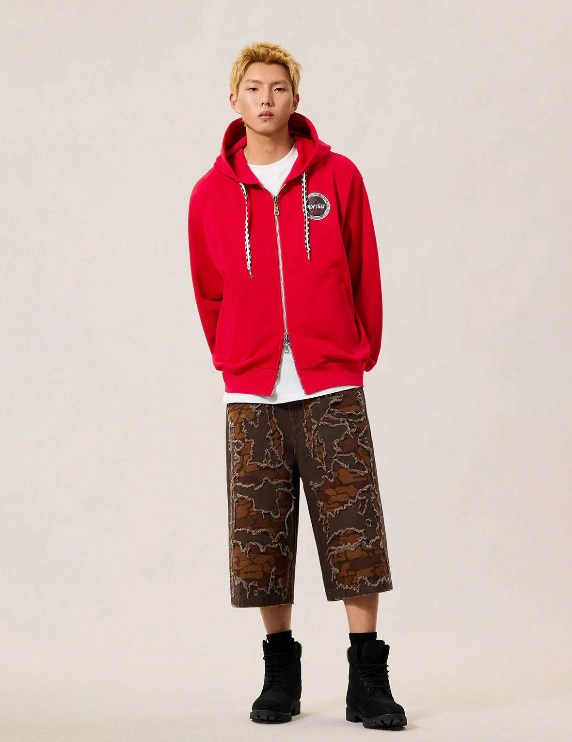 Poker Spade Embroidery Zip-up Hoodie - Red - Image 12