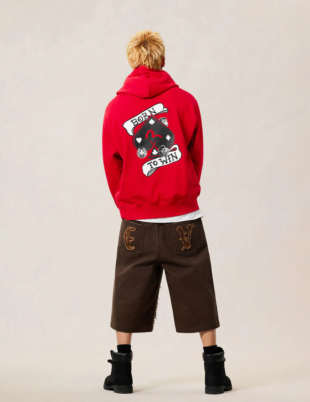 Poker Spade Embroidery Zip-up Hoodie - Red - Image 13