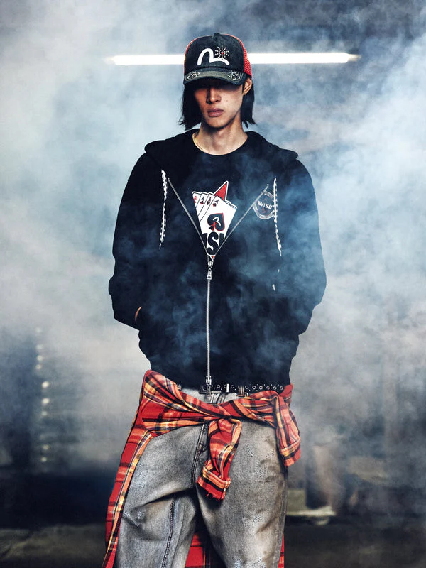 Poker Spade Embroidery Zip-up Hoodie - Red - Image 6