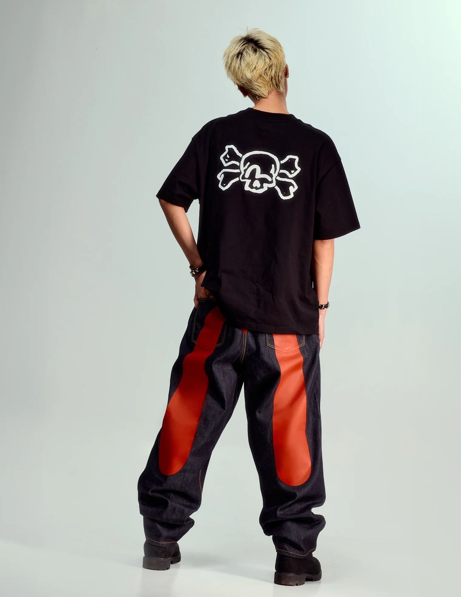 Red Daicock Print Loose Fit Jeans #2038 - Image 5