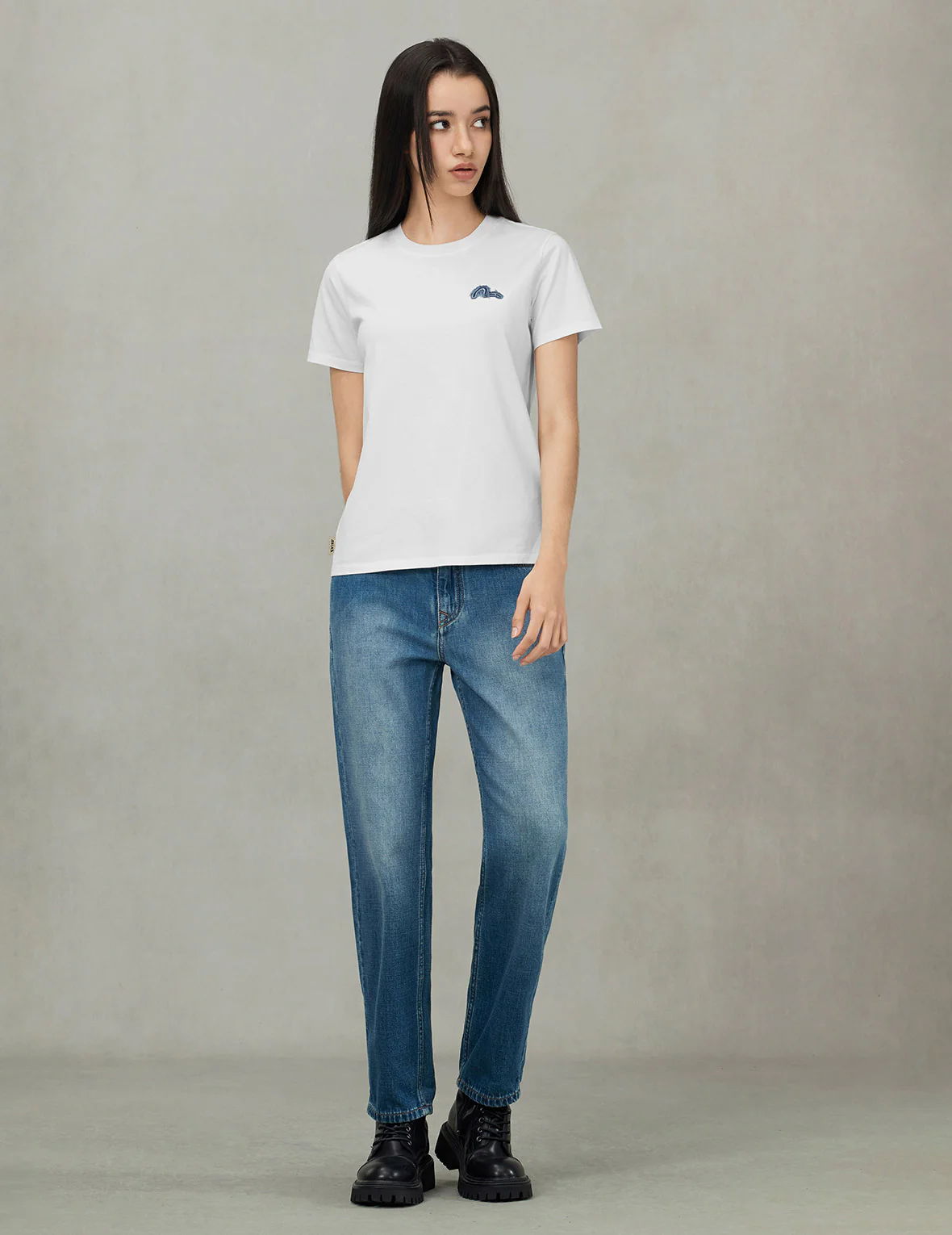 Rhinestone Logo and Seagull Print Boyfriend Jeans - Image 3