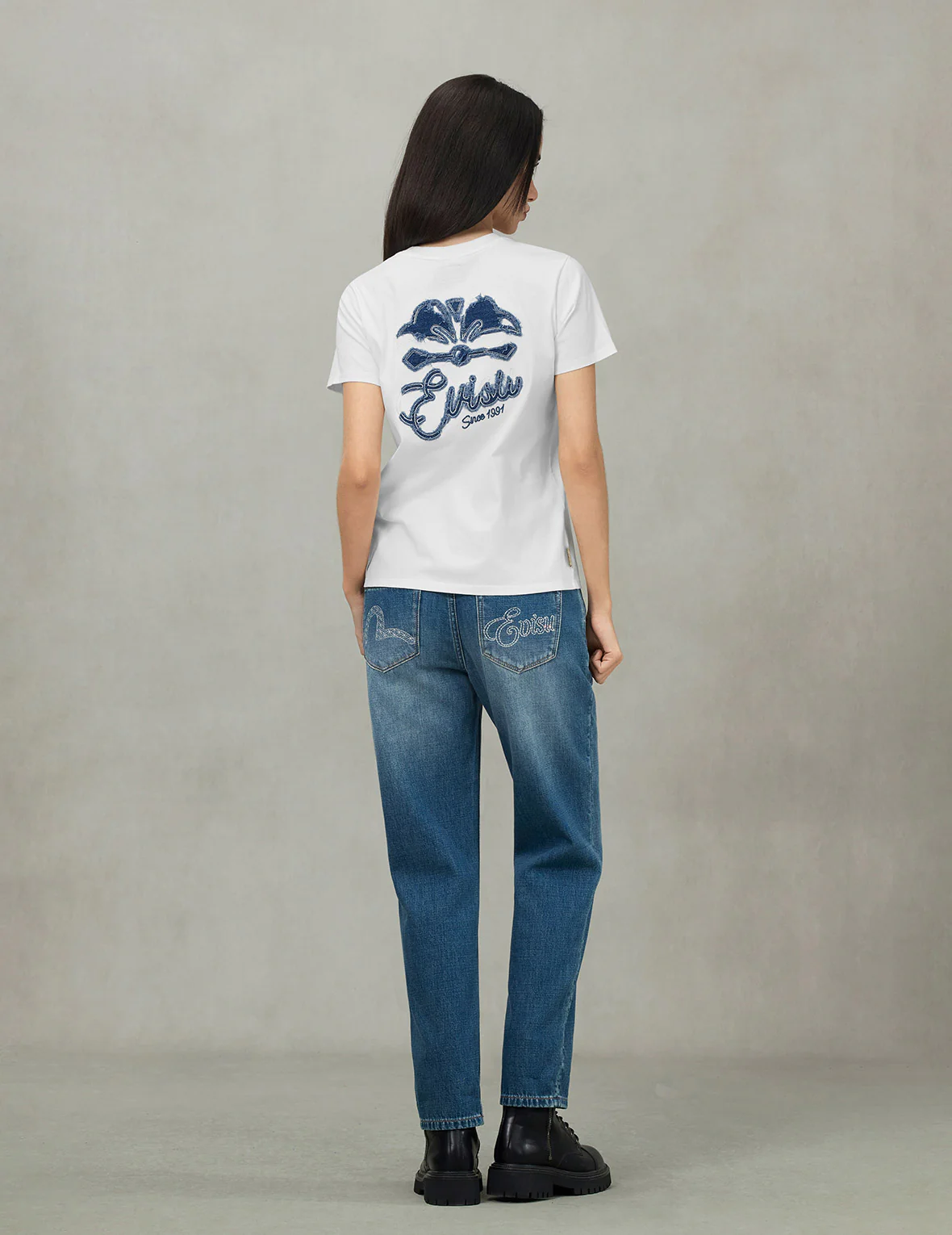 Rhinestone Logo and Seagull Print Boyfriend Jeans - Image 4
