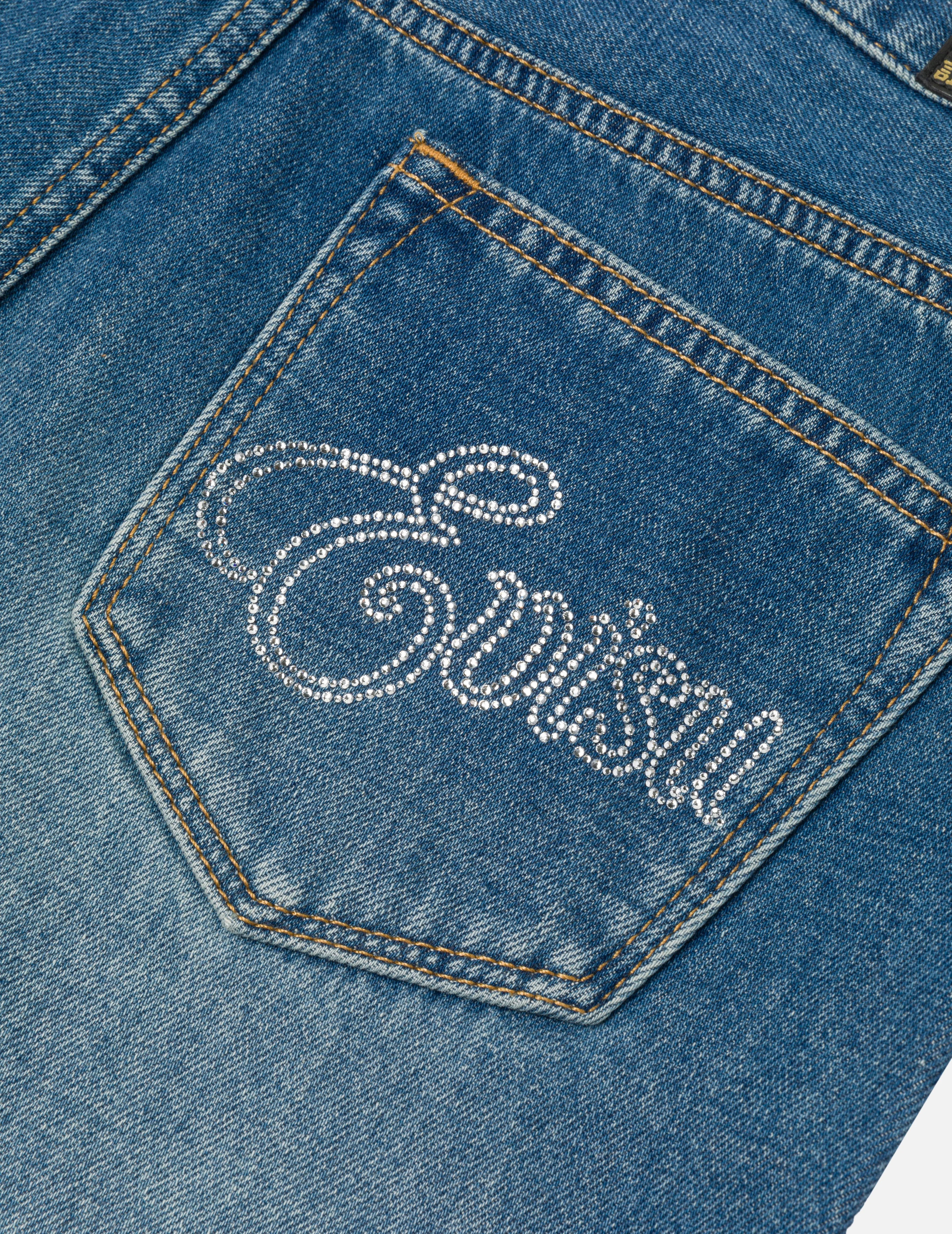 Rhinestone Logo and Seagull Print Boyfriend Jeans - Image 5