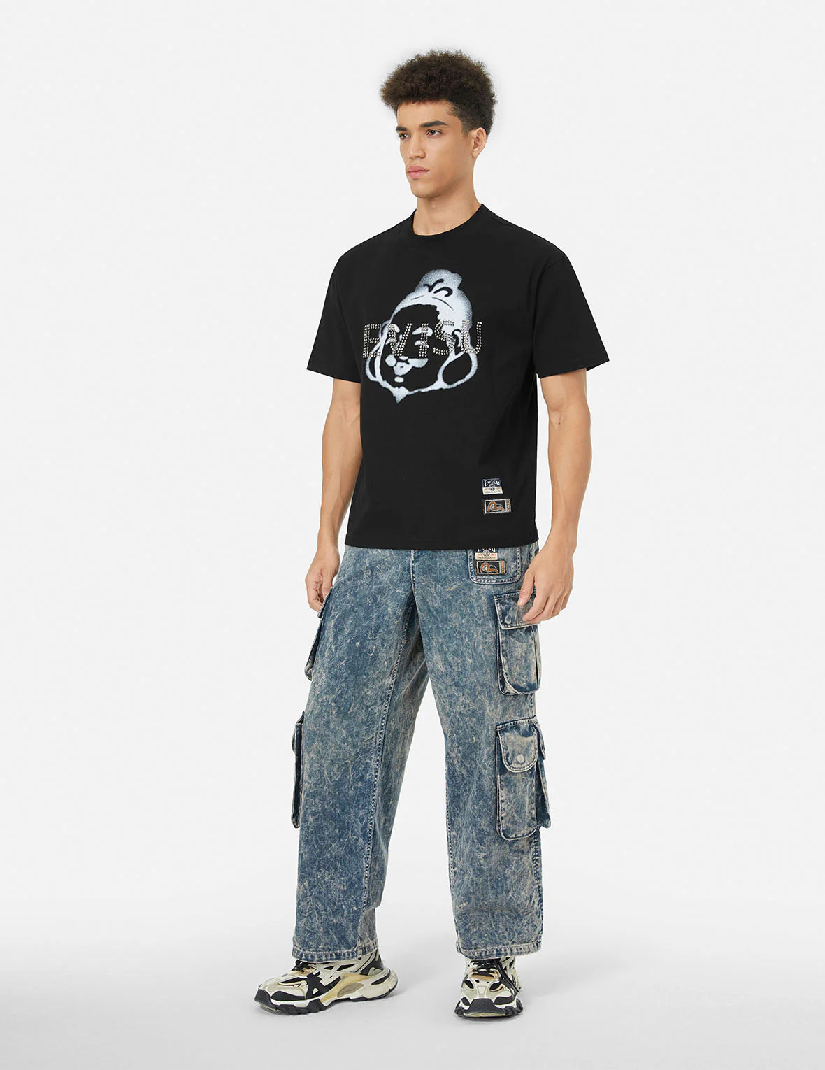 Rhinstone Logo and Godhead Print Relax Fit T-Shirt - Image 3