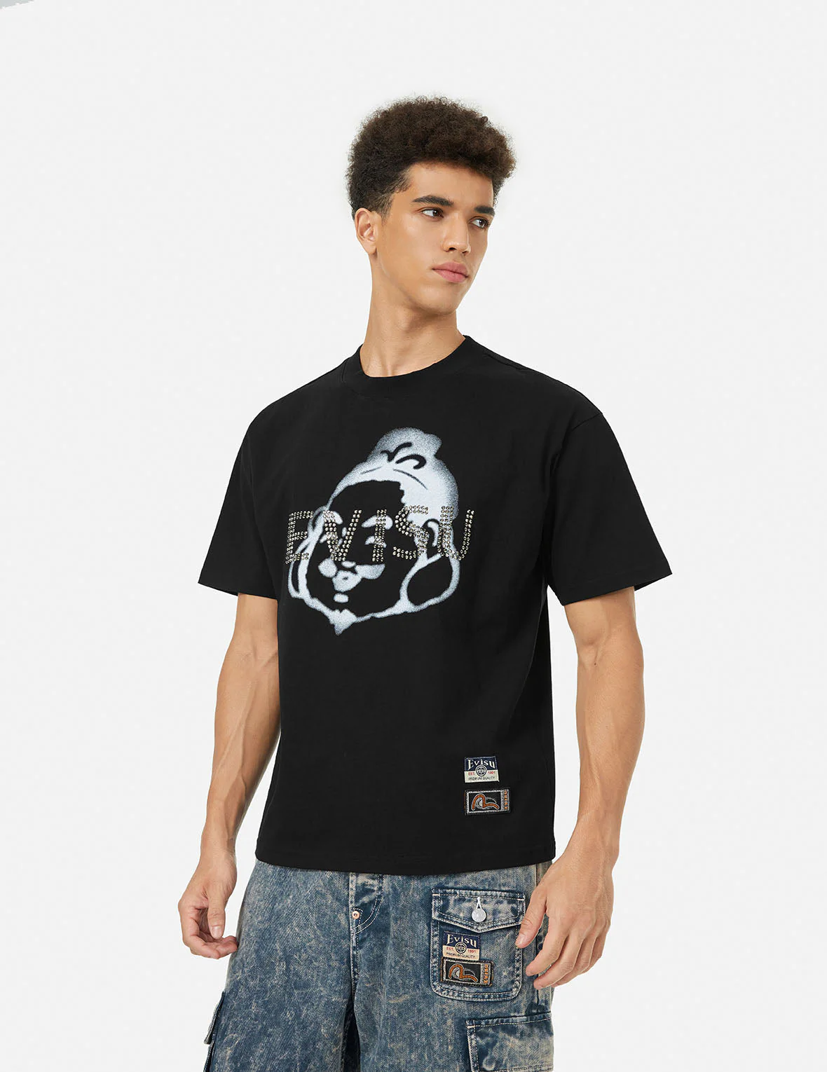 Rhinstone Logo and Godhead Print Relax Fit T-Shirt - Image 5