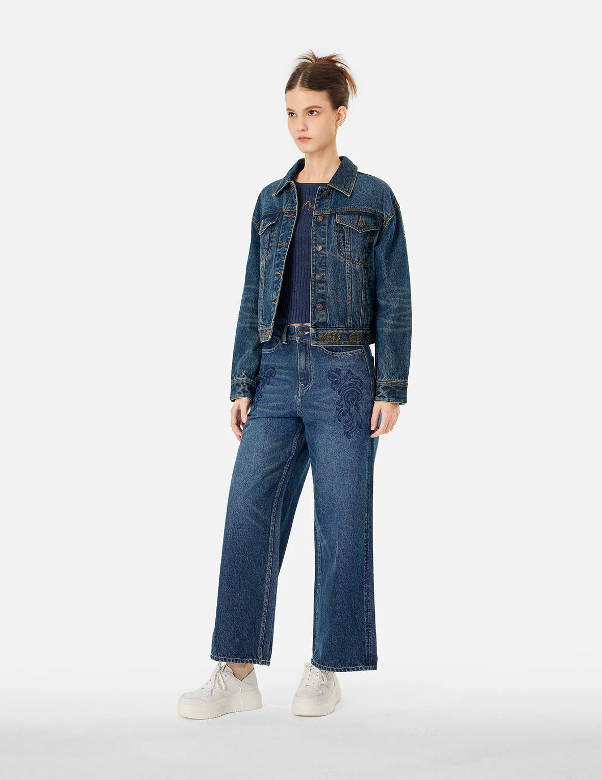 Roses Daicock with Studs Logo Loose Fit Denim Jacket - Image 4
