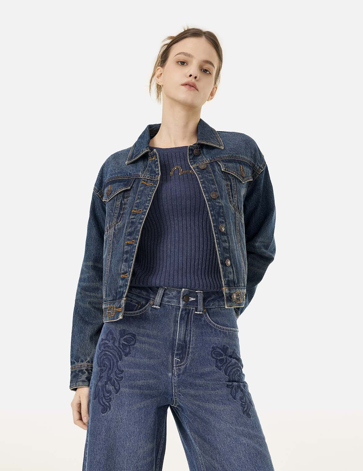 Roses Daicock with Studs Logo Loose Fit Denim Jacket - Image 6
