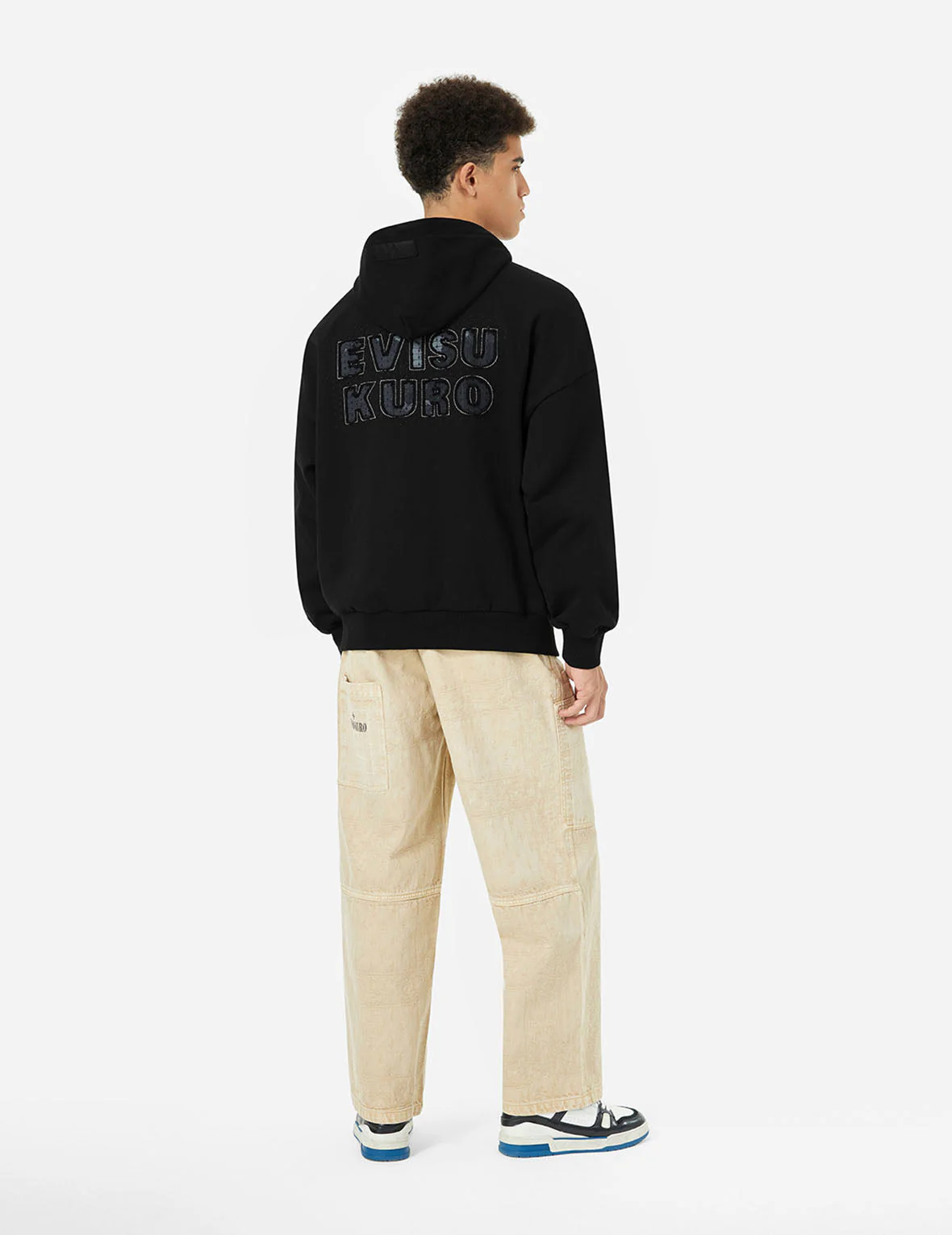 Sashiko Embroidery Appliqué and Seagull Print Oversized Hoodie - Image 4