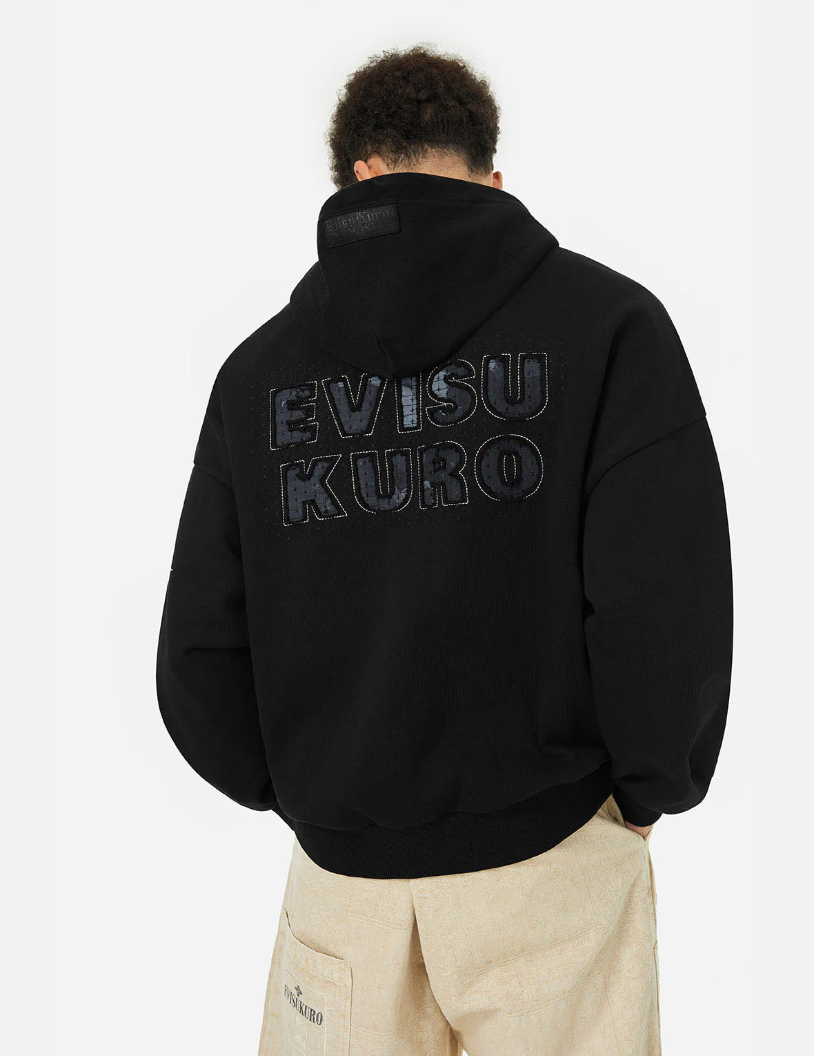 Sashiko Embroidery Appliqué and Seagull Print Oversized Hoodie - Image 6