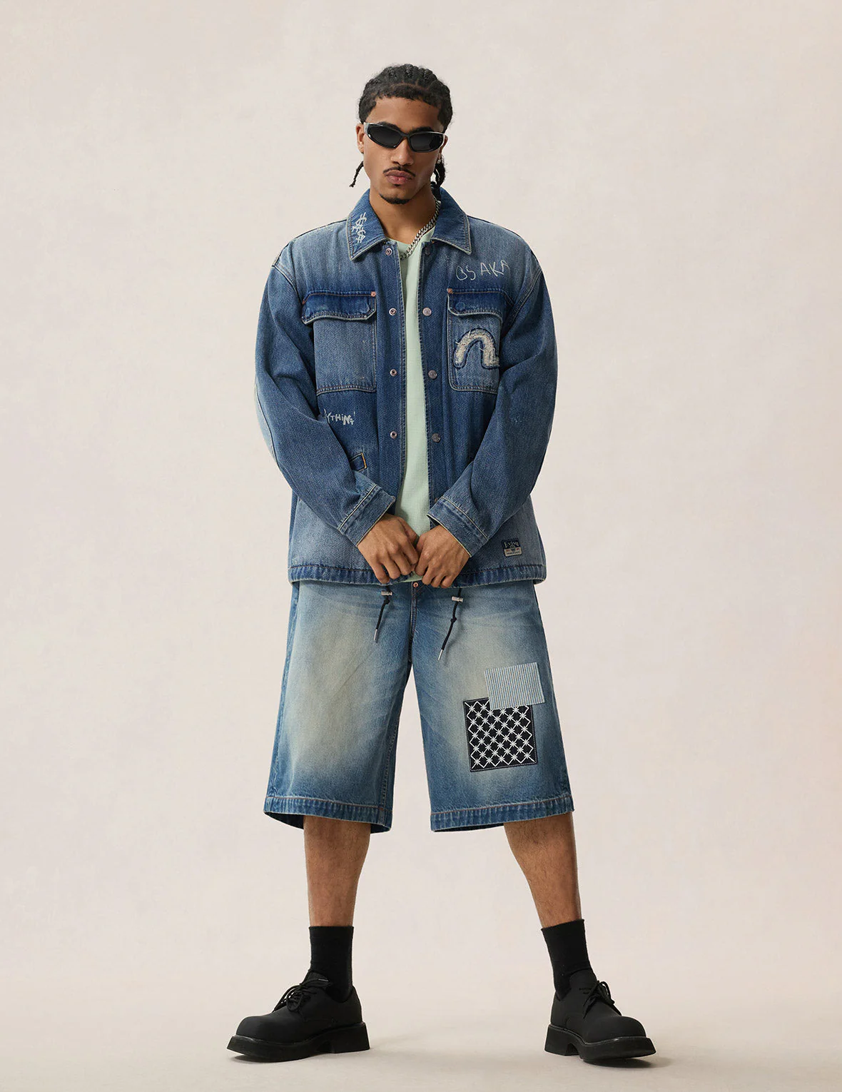 Sashiko Patch Denim Shorts - Image 5