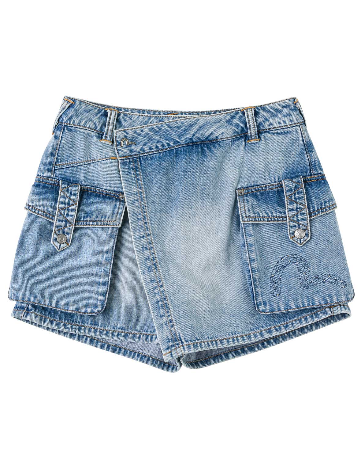 Sashiko Seagull with Rhinestones Cargo Denim Skort - Image 14
