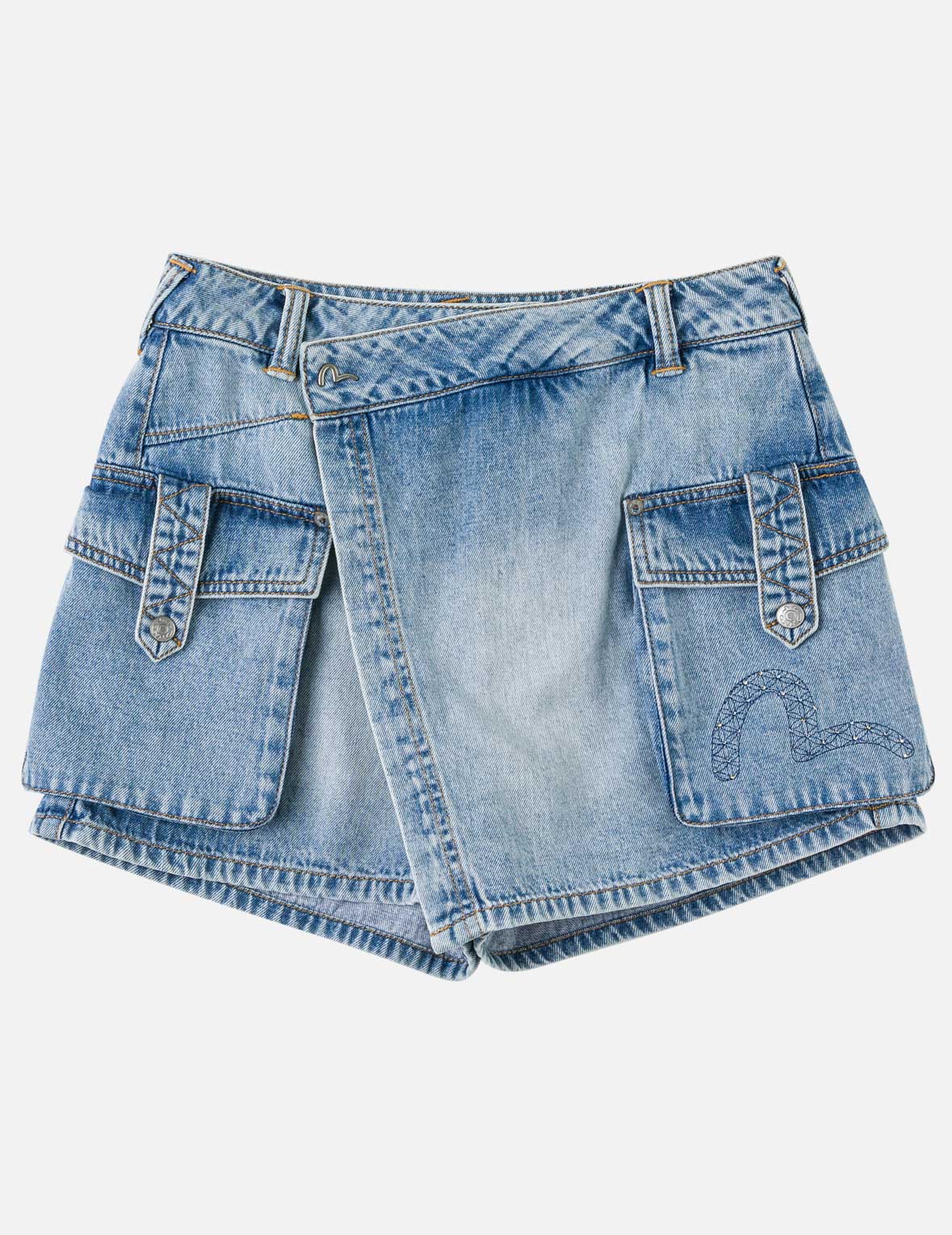 Sashiko Seagull with Rhinestones Cargo Denim Skort - Image 3