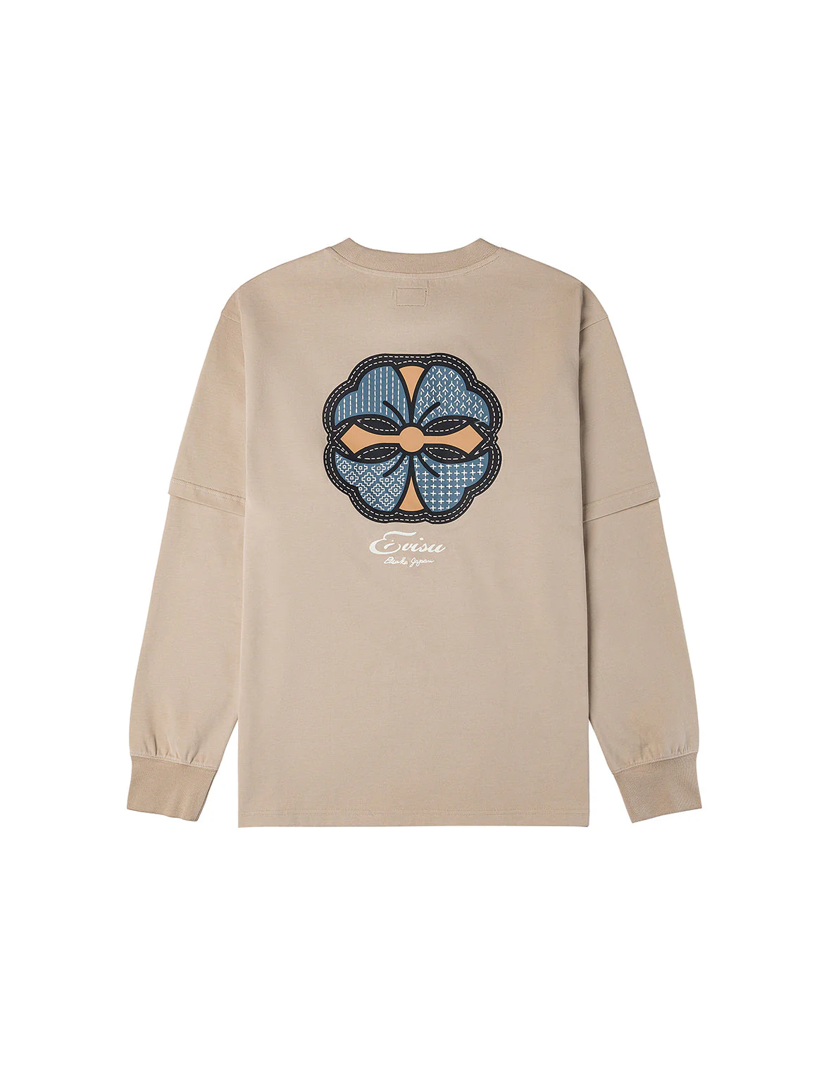 Sashiko-style Kamon Print Fashion Fit 2-in-1 Design Long-sleeve T-shirt - Image 23