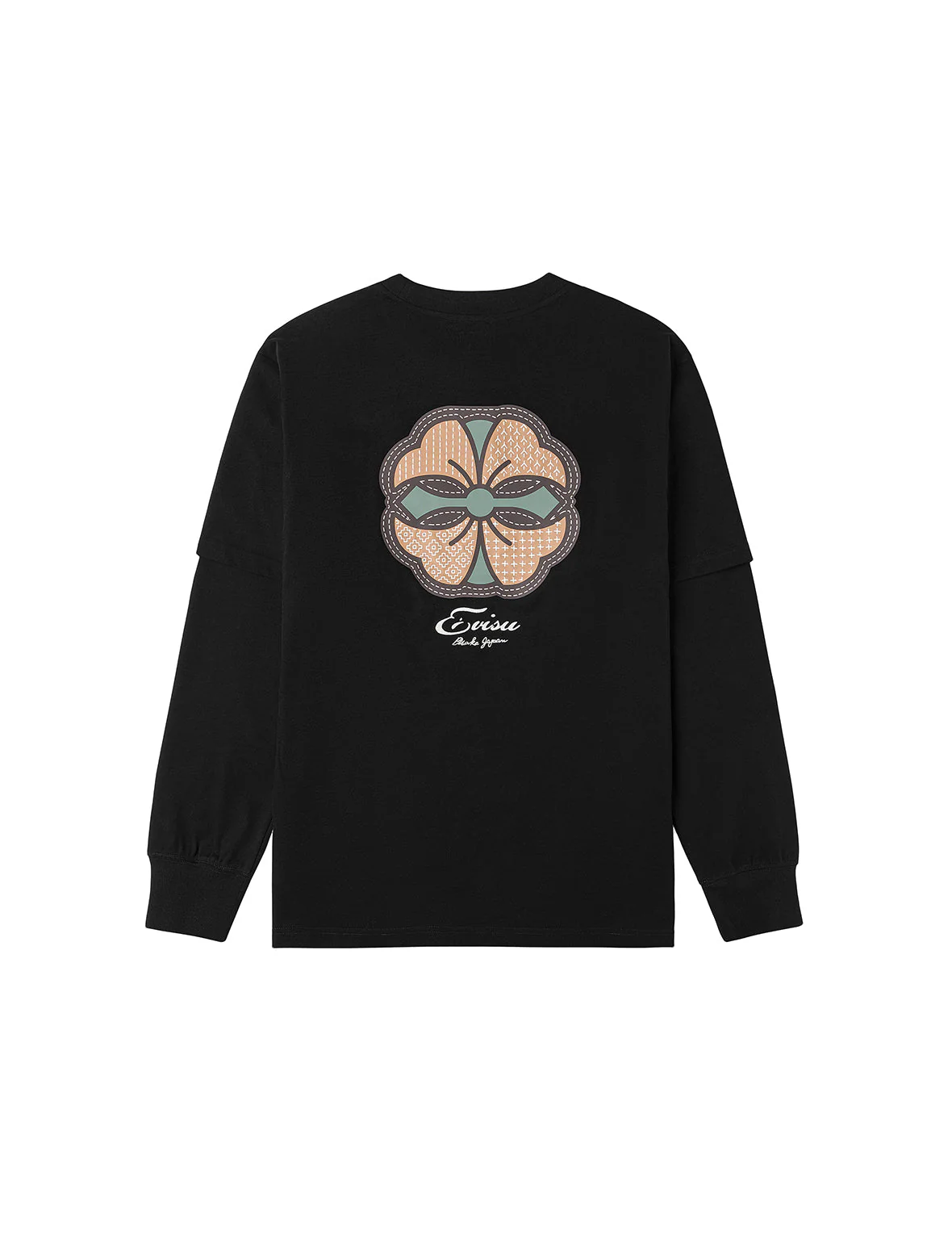 Sashiko-style Kamon Print Fashion Fit 2-in-1 Design Long-sleeve T-shirt - Image 24