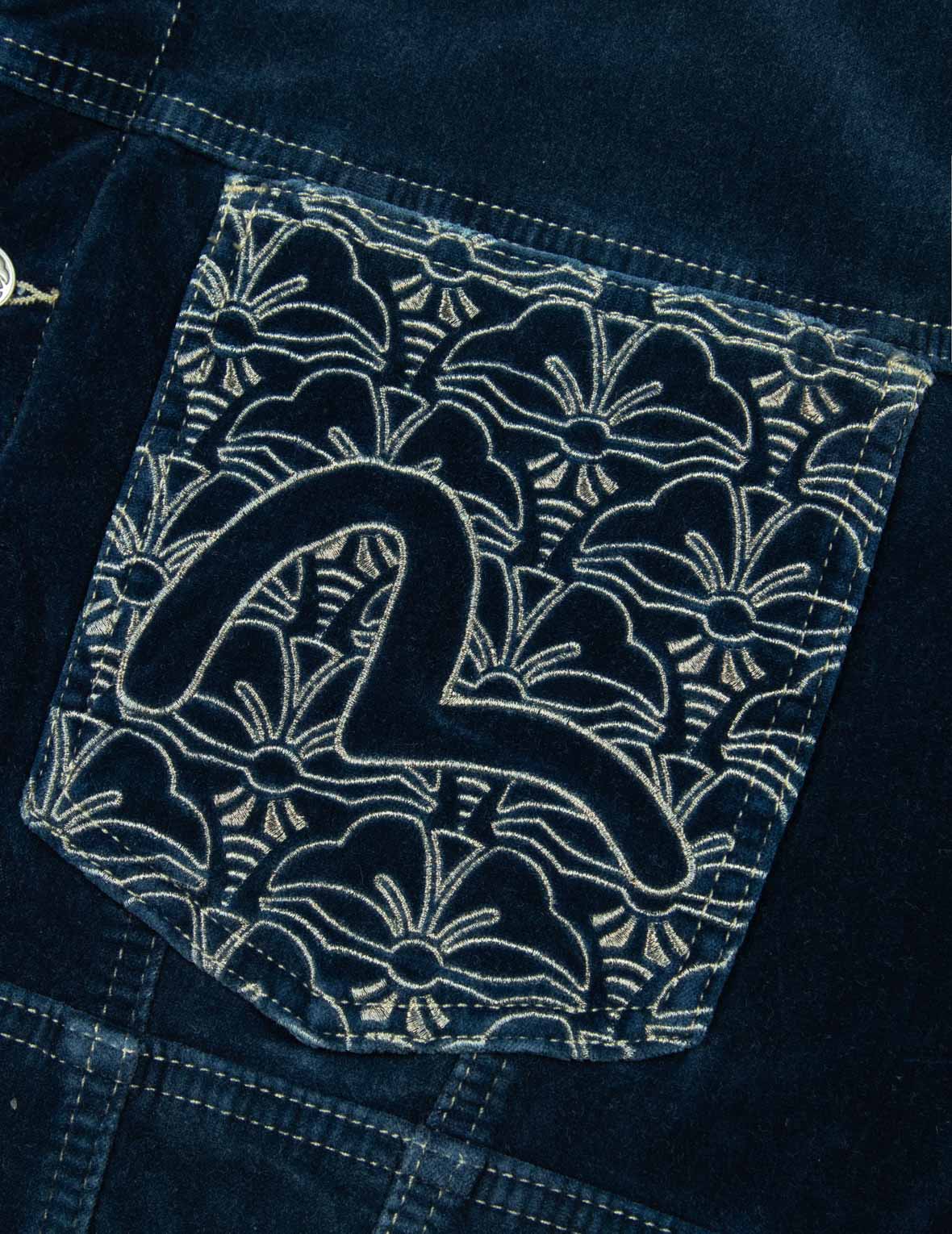 Seagull and Allover Kamon Embroidery Pockets Loose Fit Padded Denim Jacket - Image 10