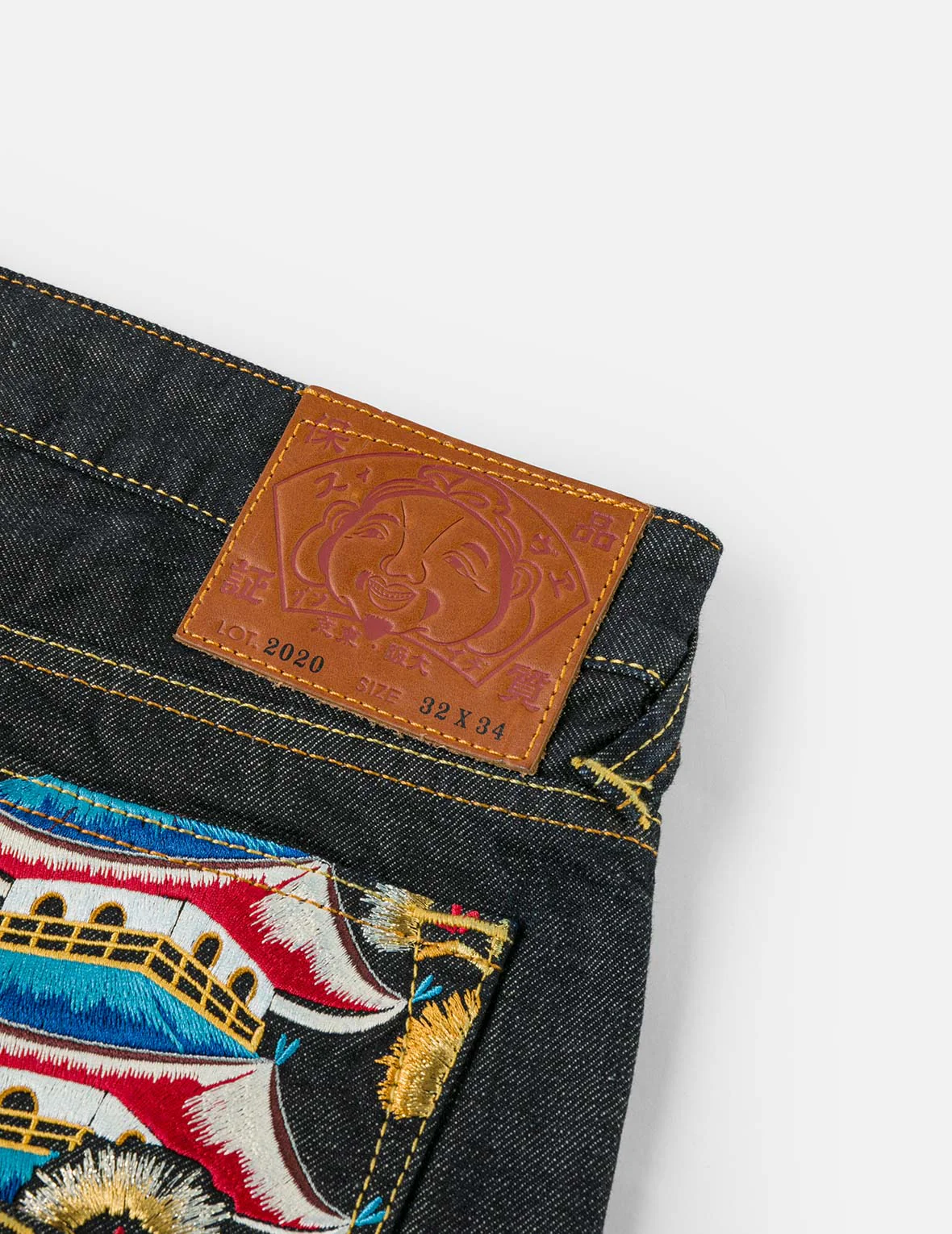 Seagull and Japanese Temple Embroidery Regular Fit Jeans #2020 - Image 9