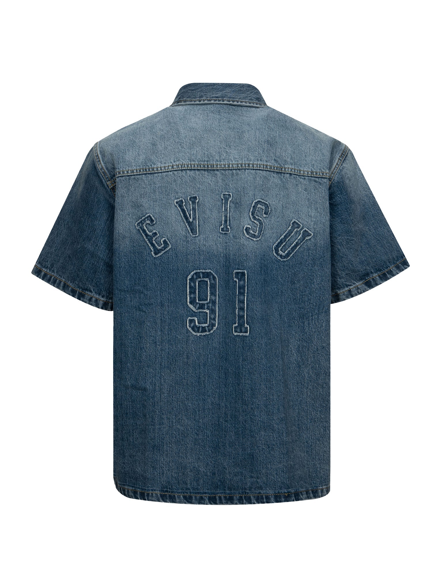 Seagull and Logo Appliqué Embroidery Boxy Denim Short-Sleeves Shirt - Image 14