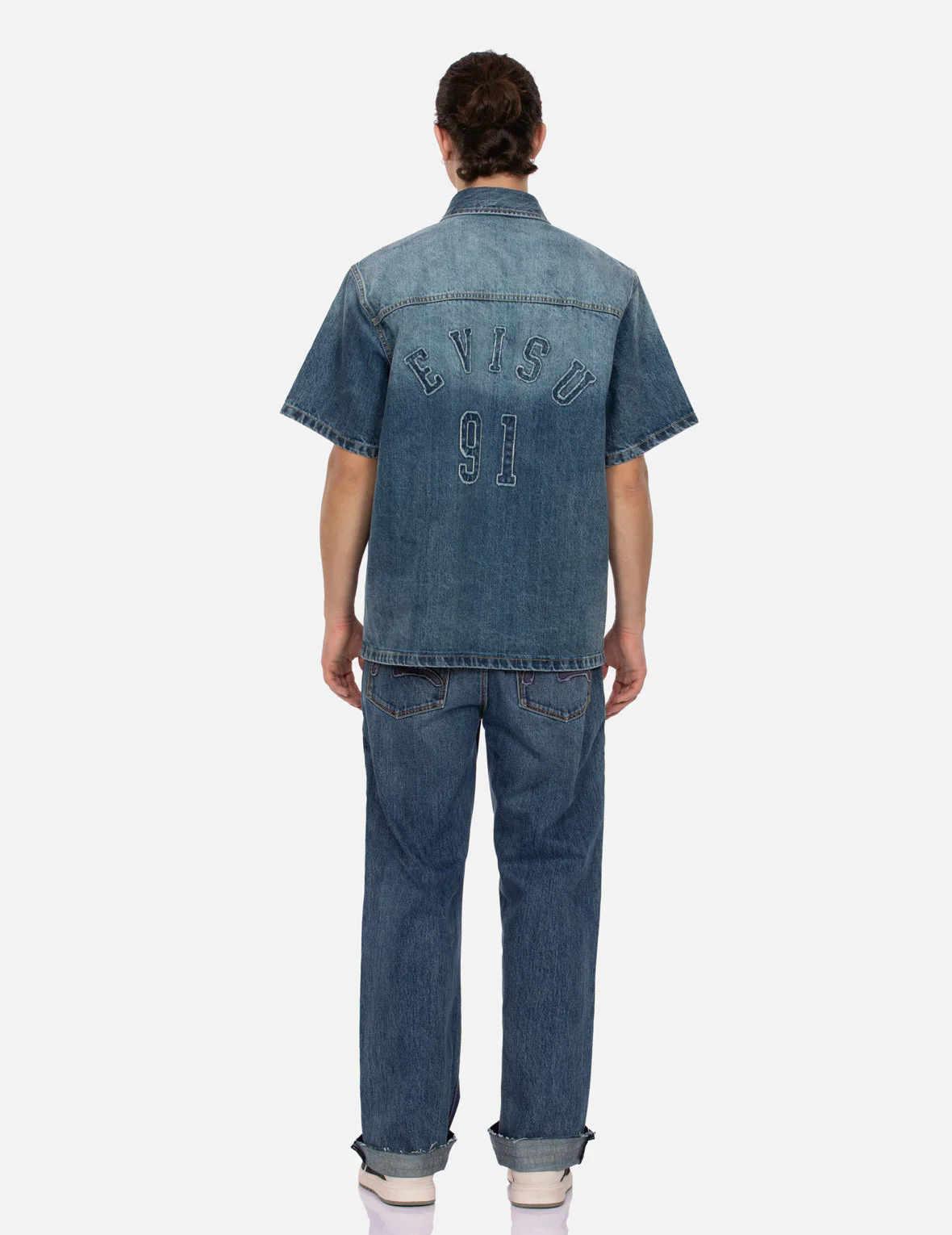 Seagull and Logo Appliqué Embroidery Boxy Denim Short-Sleeves Shirt - Image 5
