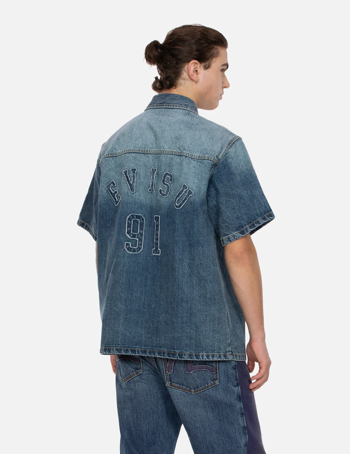 Seagull and Logo Appliqué Embroidery Boxy Denim Short-Sleeves Shirt - Image 7