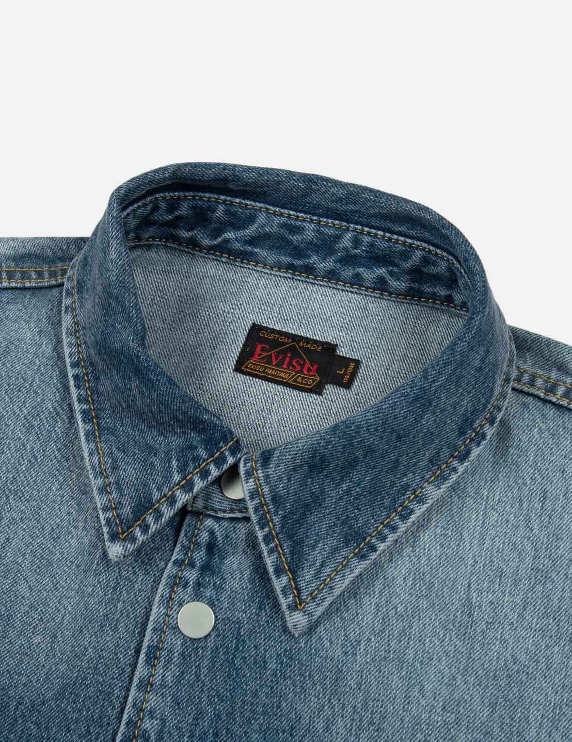 Seagull and Logo Appliqué Embroidery Boxy Denim Short-Sleeves Shirt - Image 9