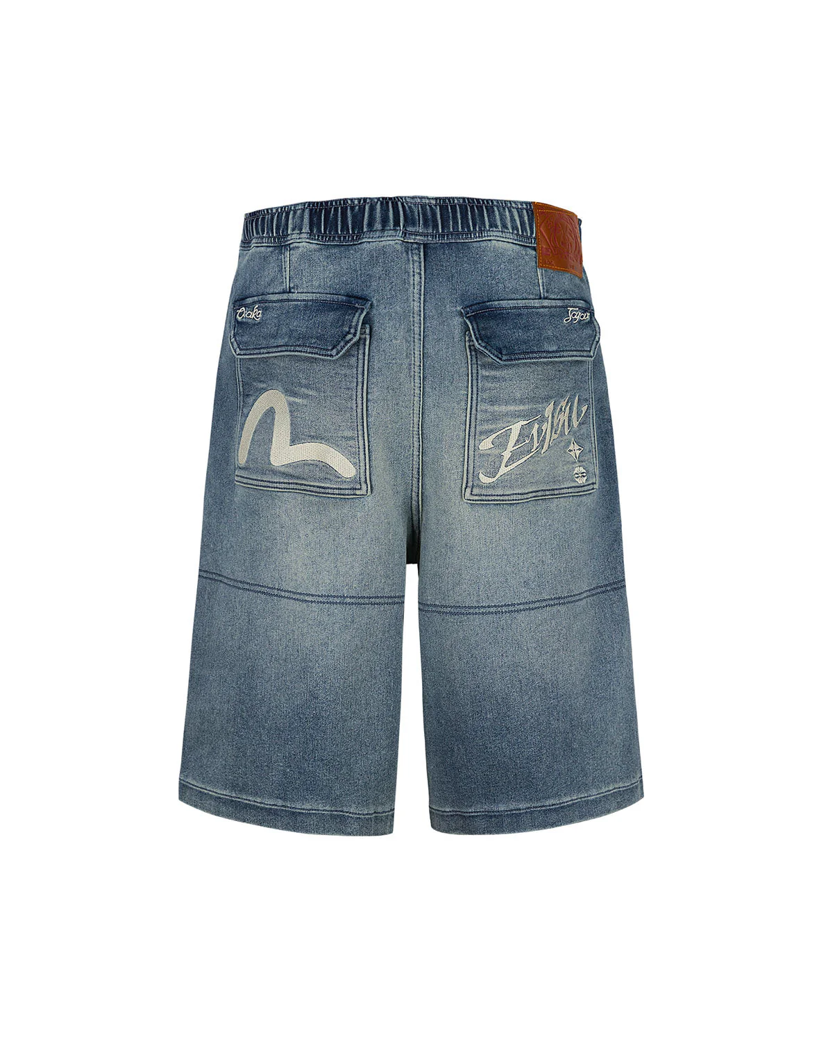 Seagull and Logo Appliqué Embroidery Fashion Fit Denim Shorts - Image 11