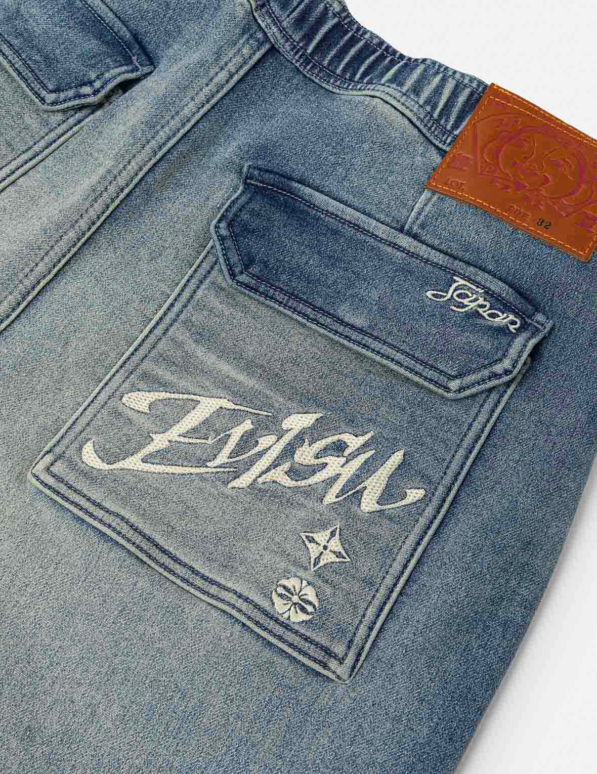 Seagull and Logo Appliqué Embroidery Fashion Fit Denim Shorts - Image 6