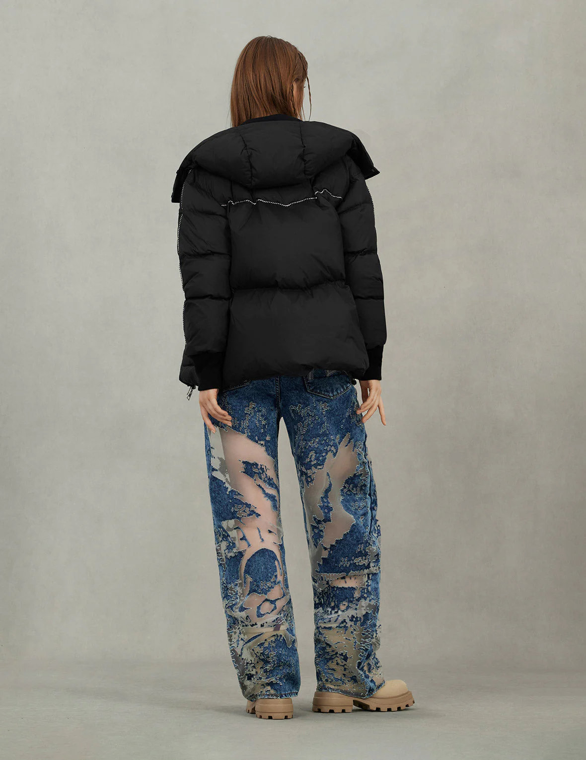 Seagull and Logo Embroidery Fashion Fit Down Jacket with Detachable Hood - Image 6