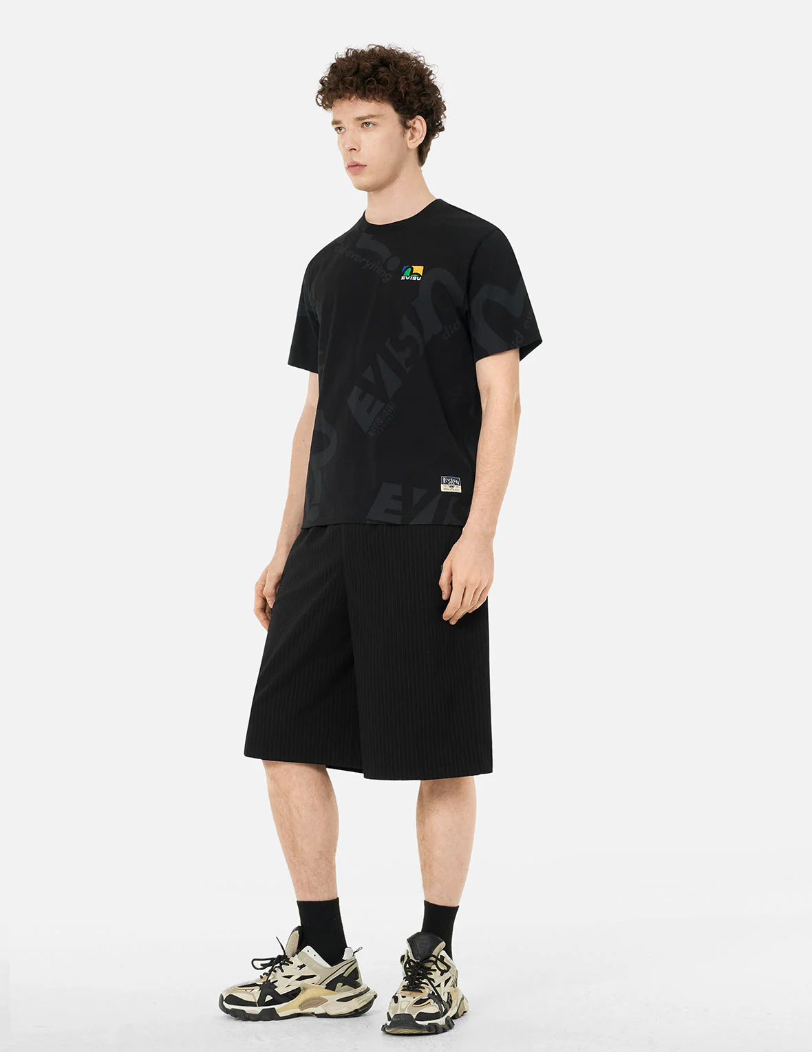 Seagull and Logo Embroidery Fashion Fit Striped Woven Shorts - Image 3