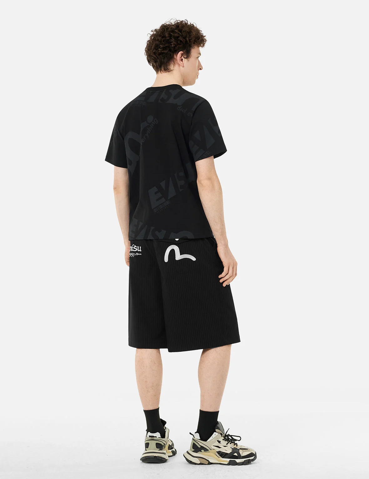 Seagull and Logo Embroidery Fashion Fit Striped Woven Shorts - Image 4