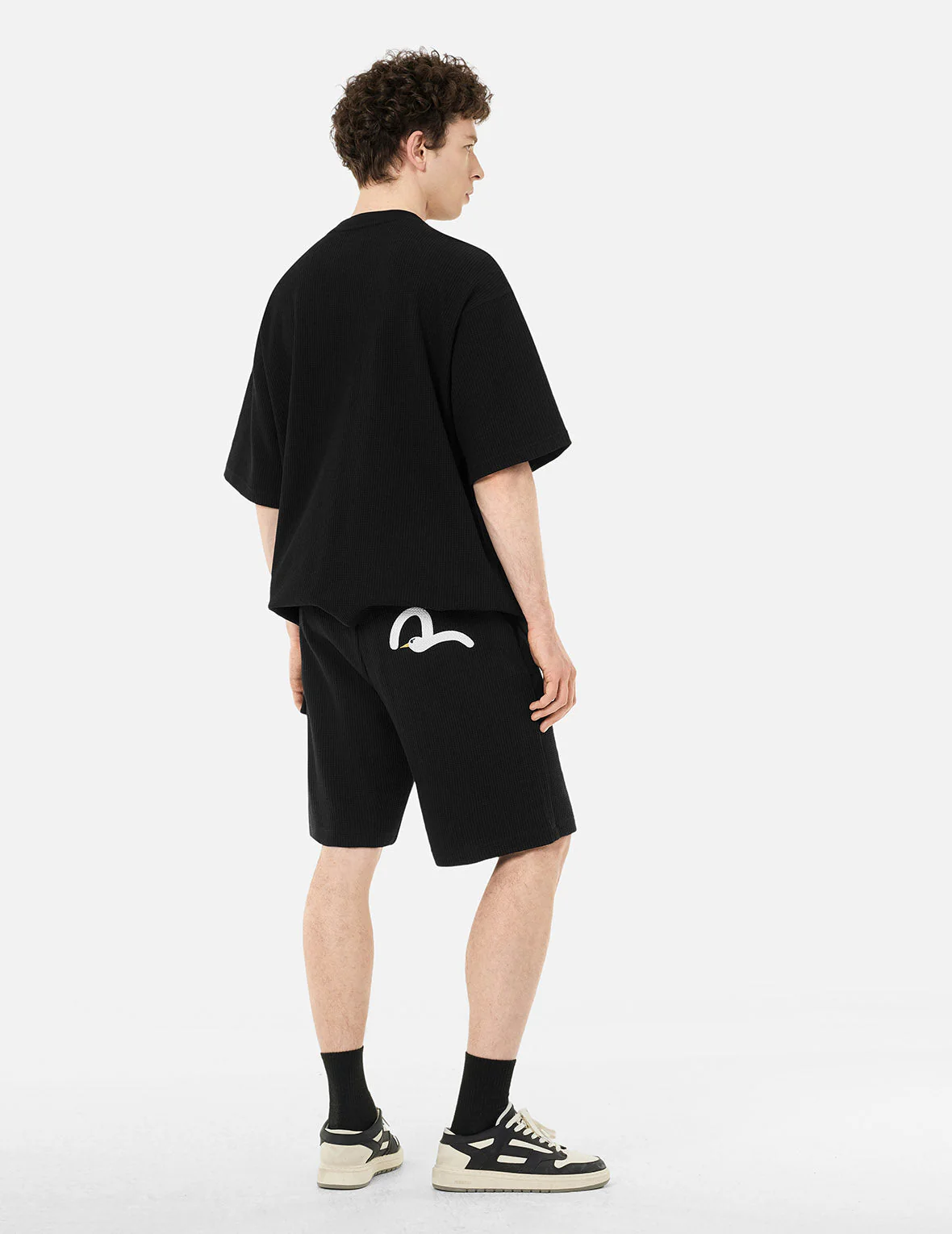 Seagull and Logo Embroidery Fashion Fit Waffle Sweatshorts - Image 8