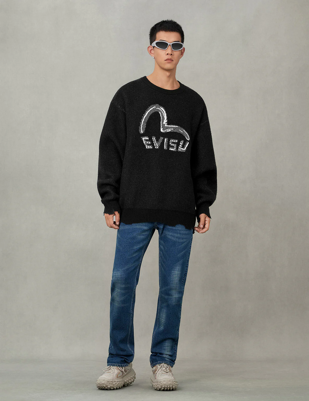 Seagull and Logo Intarsia Relax Fit Knitted Sweater - Image 5