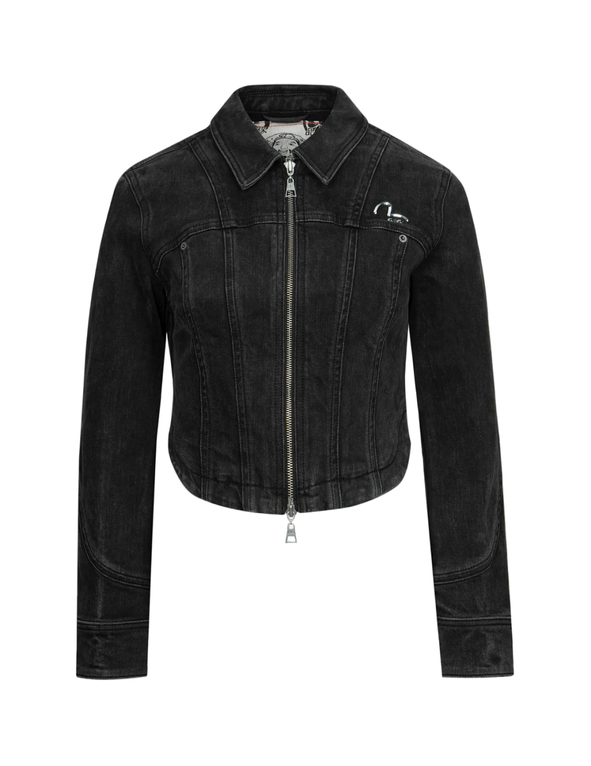 Seagull and Logo Laser Print Fashion Fit Denim Corset Jacket - Image 8