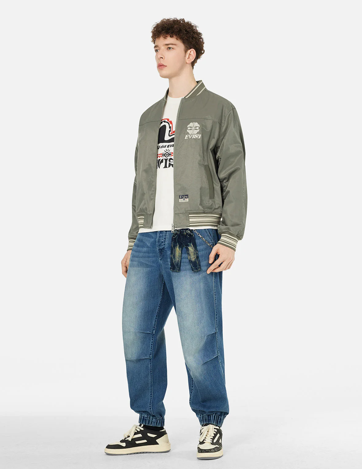 Seagull and Logo Print Loose Fit Denim Joggers - Image 3