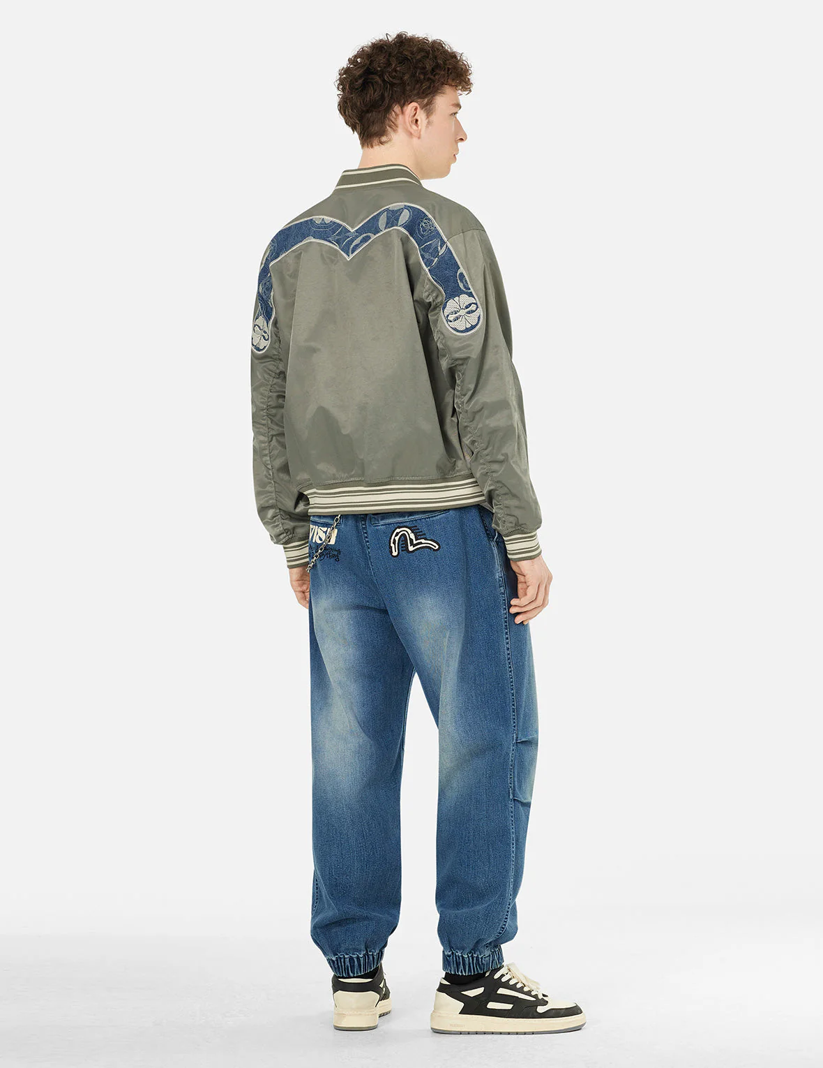 Seagull and Logo Print Loose Fit Denim Joggers - Image 4
