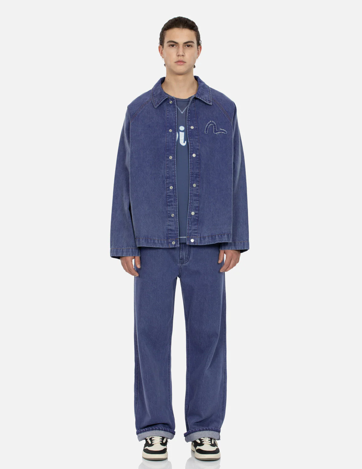 Seagull and Slogan Embroidery Oversized  Denim Coach Jacket - Image 10