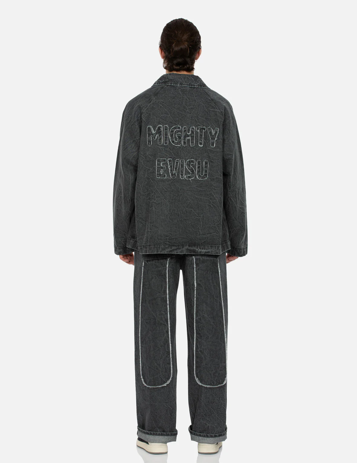 Seagull and Slogan Embroidery Oversized  Denim Coach Jacket - Image 11