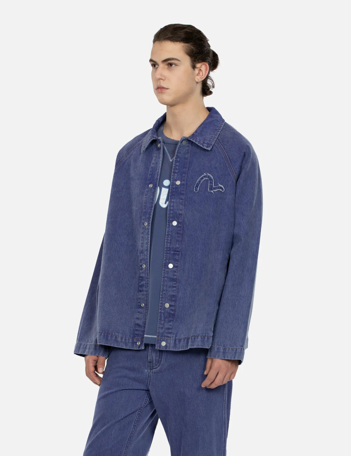 Seagull and Slogan Embroidery Oversized  Denim Coach Jacket - Image 14