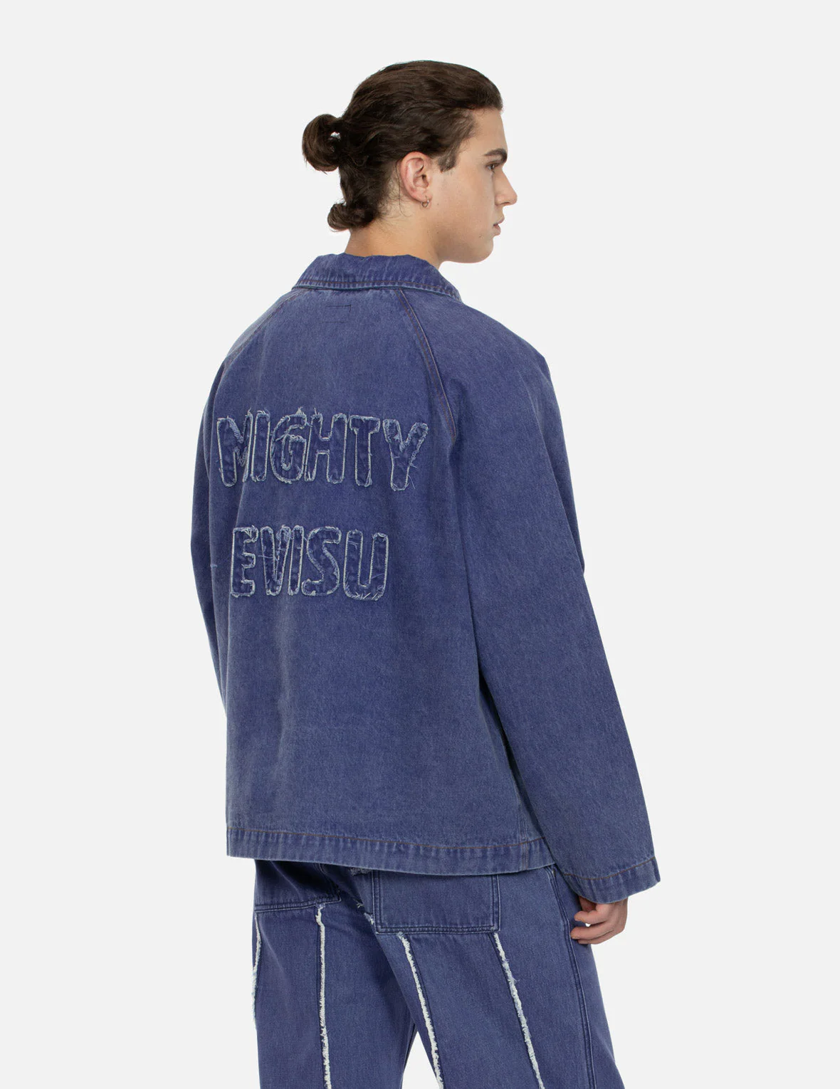 Seagull and Slogan Embroidery Oversized  Denim Coach Jacket - Image 16