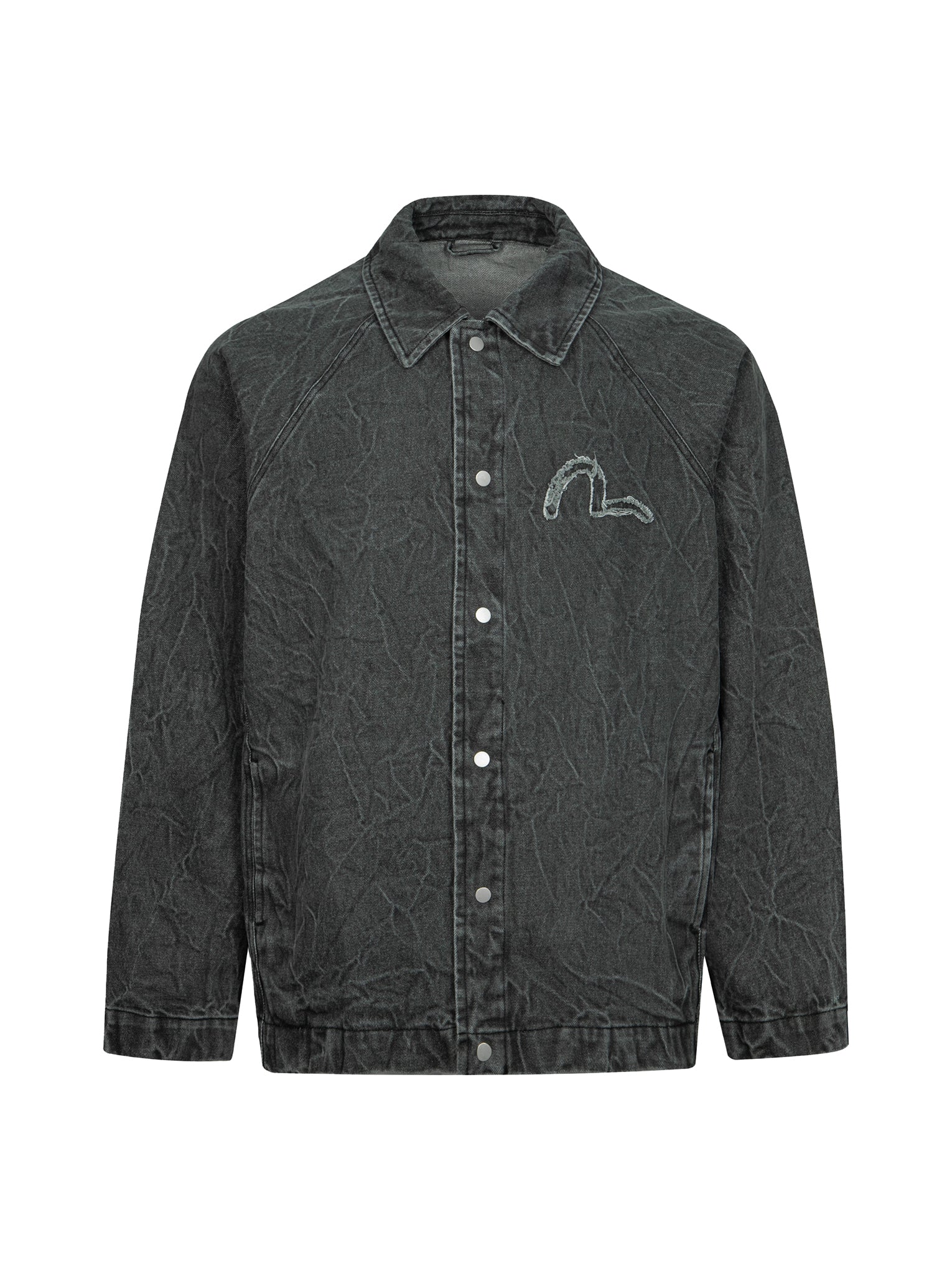 Seagull and Slogan Embroidery Oversized  Denim Coach Jacket - Image 19