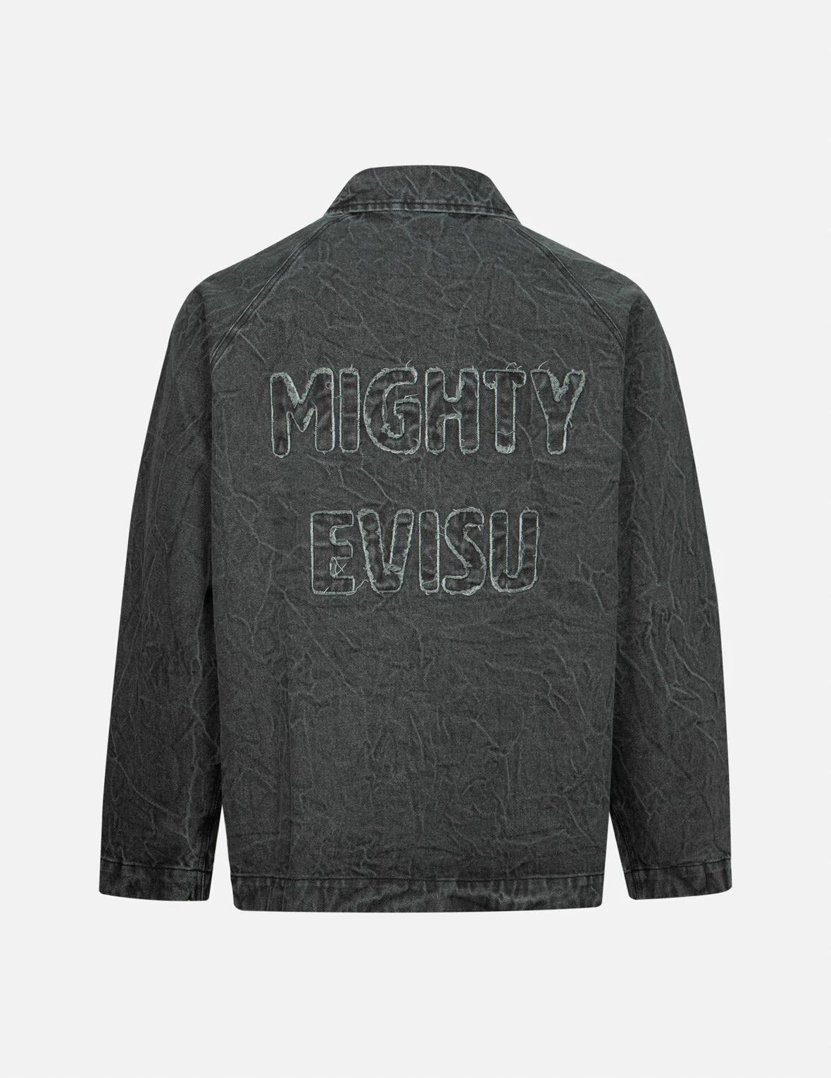 Seagull and Slogan Embroidery Oversized  Denim Coach Jacket - Image 3
