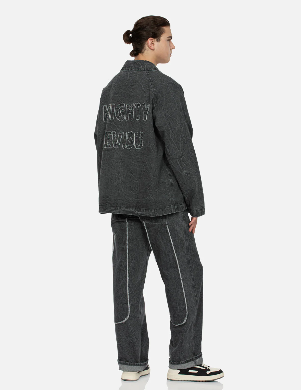 Seagull and Slogan Embroidery Oversized  Denim Coach Jacket - Image 7
