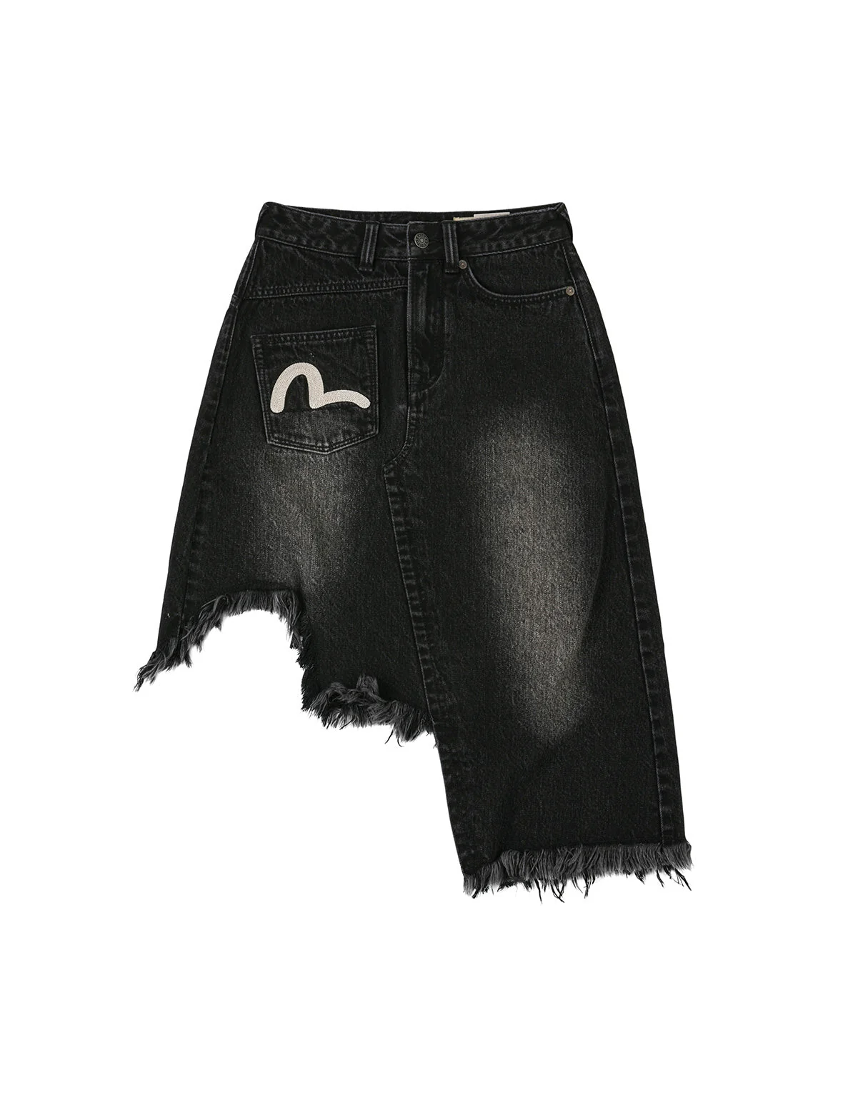 Seagull and Slogan Embroidery Regular Fit Distressed Washed Denim Skirt - Image 12